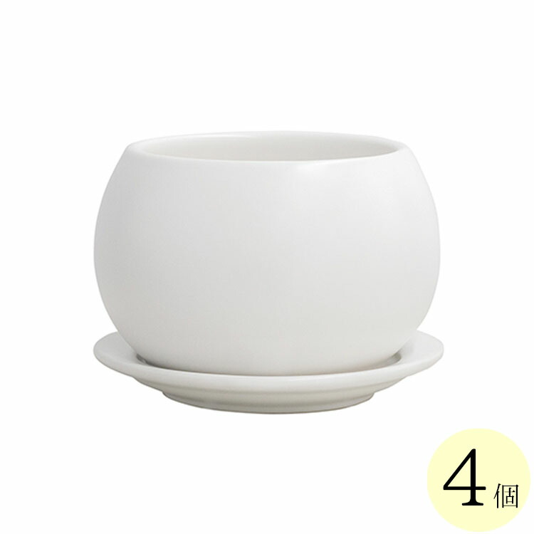 植木鉢 釉薬陶器製 インテリアポット オスト シャローボール マットホワイト（白） / φ11cm×H8.5cm（4号）【4個入】