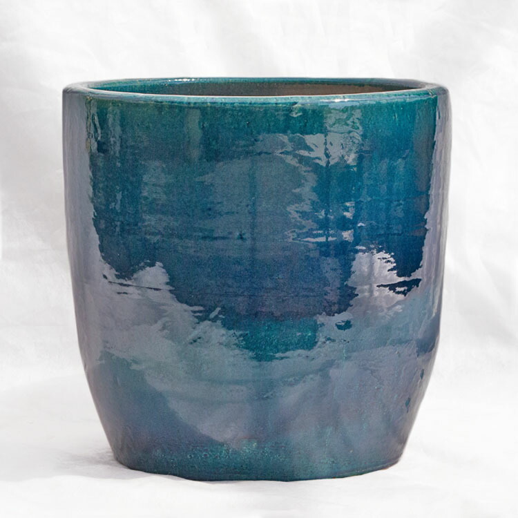 鉢 釉薬陶器製 繰り返し ラウンド 藍緑色（青色・青） / φ38cm×H38.5珊（13号） ガーデニング・農業-花・ガーデン・DIY