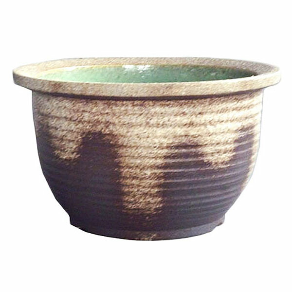 スイレン鉢（水鉢）信楽焼 NEW 灰釉千段深 φ47cm×H27珊（15号） 植木鉢-植木鉢・プランター-花・ガーデン・DIY