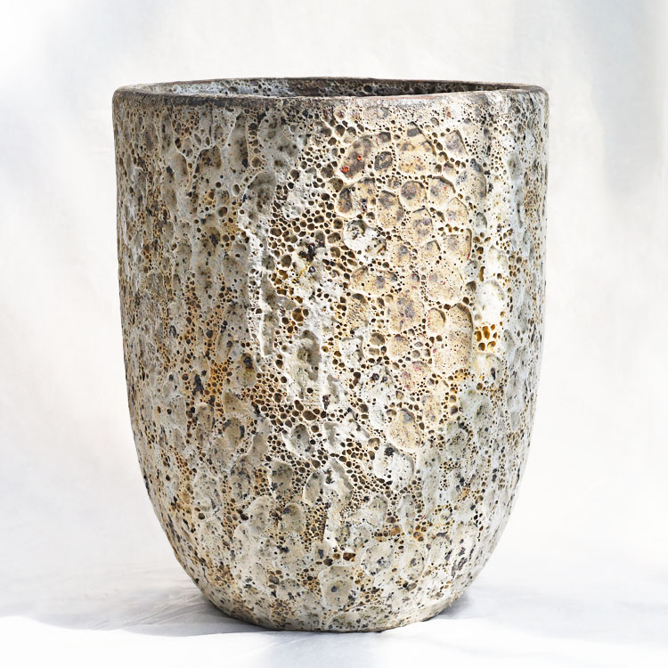 植木鉢 釉薬陶器製 大型 おしゃれ ボルカーノ トールラウンド クリーム（ベージュ）φ43cm×H54cm（14号）
