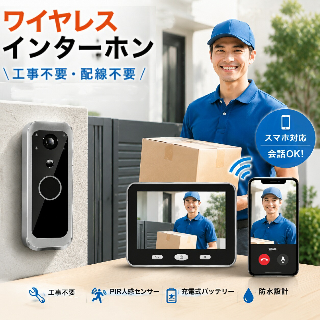 ＼SS継続期間20%OFF＆P5倍UP／【スマホで相応う\u0026御饒舌能力のある】インターコム 無線電話 スマートテレビドアホン 工事不必要 部屋の入り口電話機 ビデオドアベル テレビドアホン ビデオドアベル ビデオドアホン ワイヤレスドアホン 自動小銃録画 防犯写真機 申し受ける式 写真機付き添い人 架線不必要 ワット数不必要