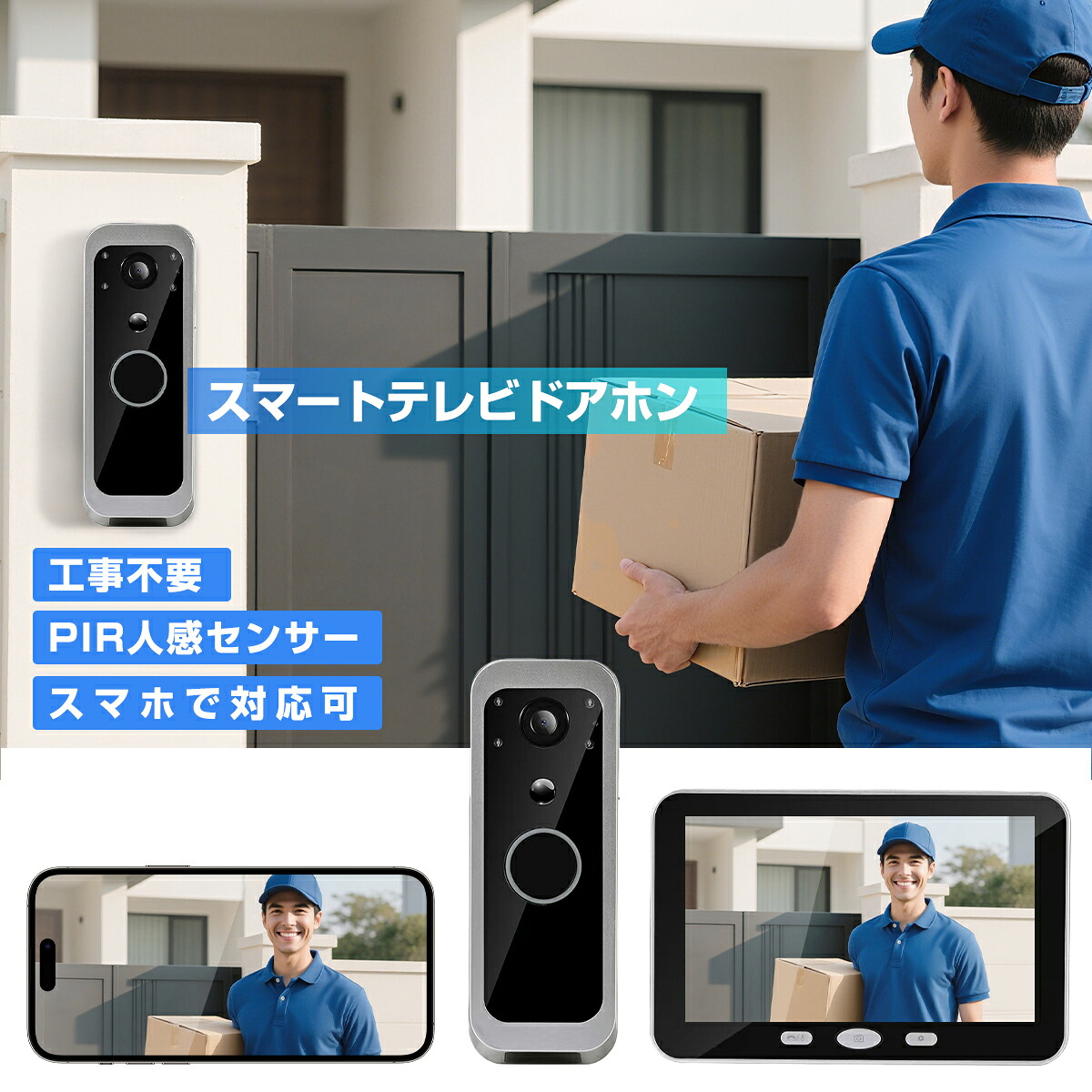 ＼SS継続期間20%OFF＆P5倍UP／【スマホで相応う\u0026御饒舌能力のある】インターコム 無線電話 スマートテレビドアホン 工事不必要 部屋の入り口電話機 ビデオドアベル テレビドアホン ビデオドアベル ビデオドアホン ワイヤレスドアホン 自動小銃録画 防犯写真機 申し受ける式 写真機付き添い人 導線不必要 ワット数不必要
