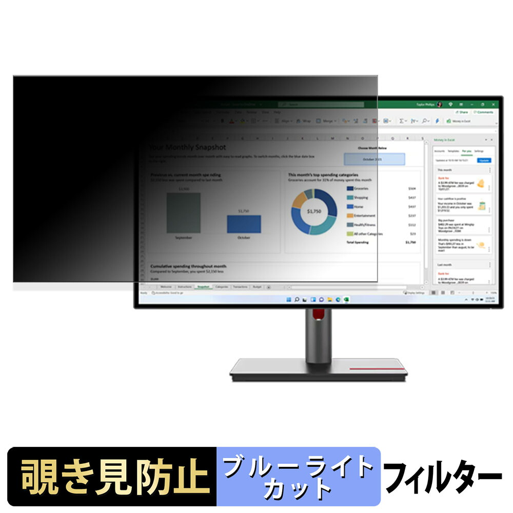 Lenovo ThinkVision P27q-30 覗き見防止 プライバシーフィルター ブルーライトカット 保護フィルム アンチグレア タブ・粘着シール式