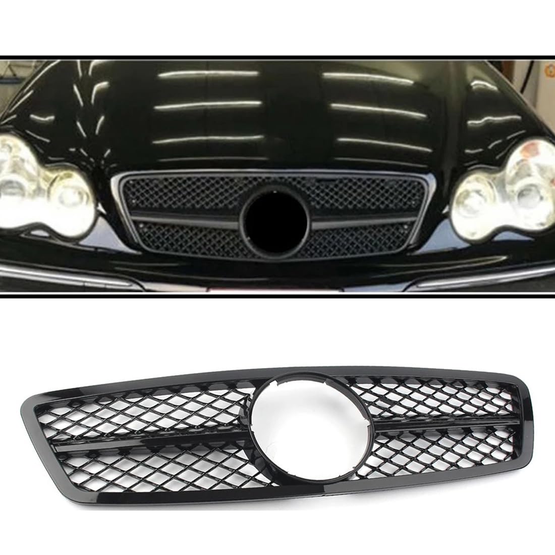 フロントグリルカ メルセデスベンツ C クラス W203 AMG C280 C320 C240 C200 2000-2006 用、1 個グロスブラック ABS 車フロントグリル