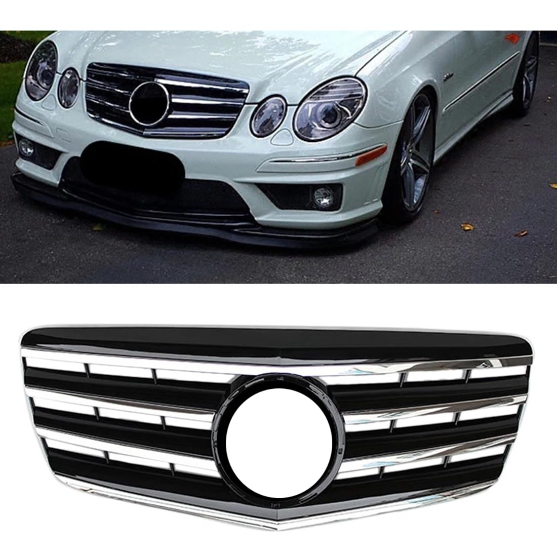 フロントグリルカ メルセデスベンツ E クラス W211 E320 E350 E500 2007-2009 用、1 個ブラック ABS 車アッパーグリルフロントグリル｜lifeoneショップ