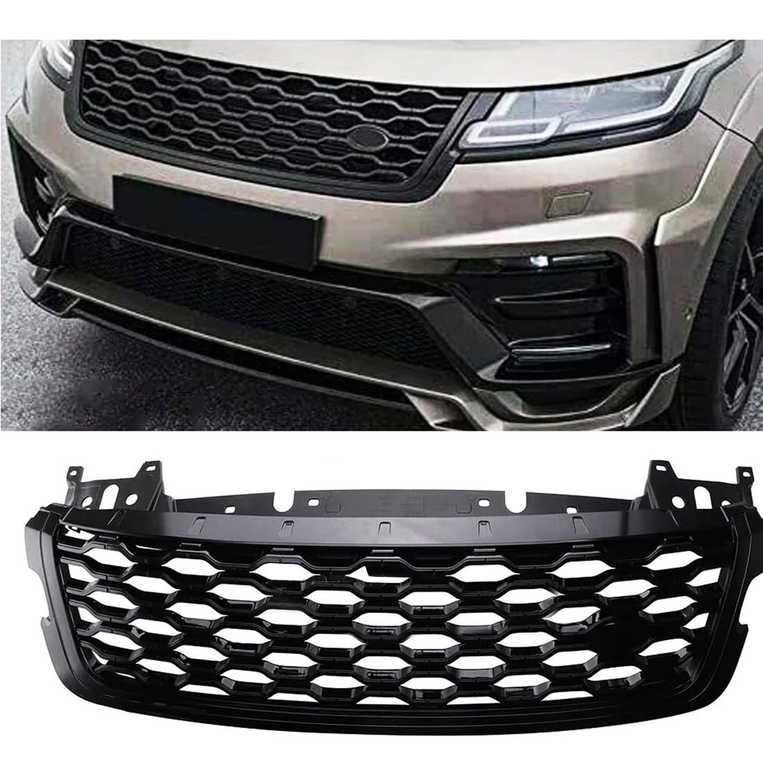 フロントグリルカ for Range Rover Velar L560 2017-2023 用、グロスブラックダイナミックスタイルフロントグリル 1 個