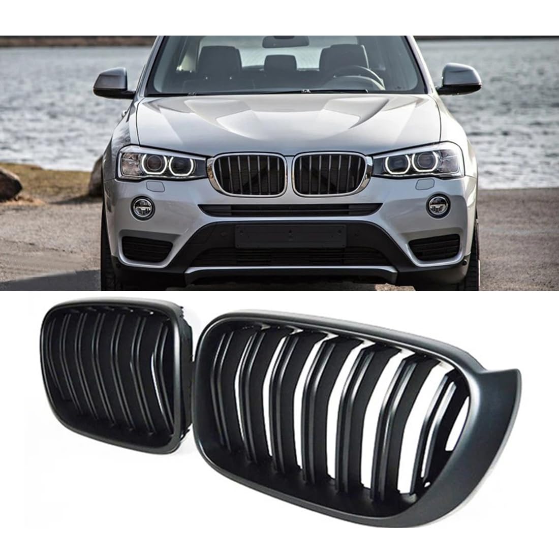 フロントグリルカ for BMW X3 X4 F25 F26 2014-2017 用、1 ペアフロントキドニーグリルフロントバンパーグリル