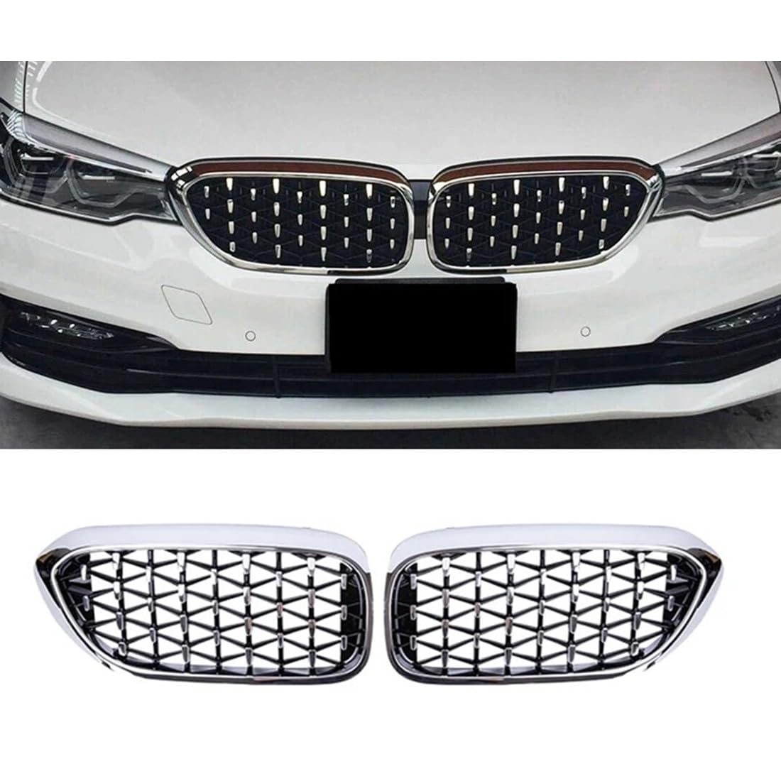 フロントグリルカ for BMW 5 シリーズ G30 G31 G38 2017-2020 用、1 ペアダイヤモンドグリルフロントキドニーグリル|lifeoneショップ