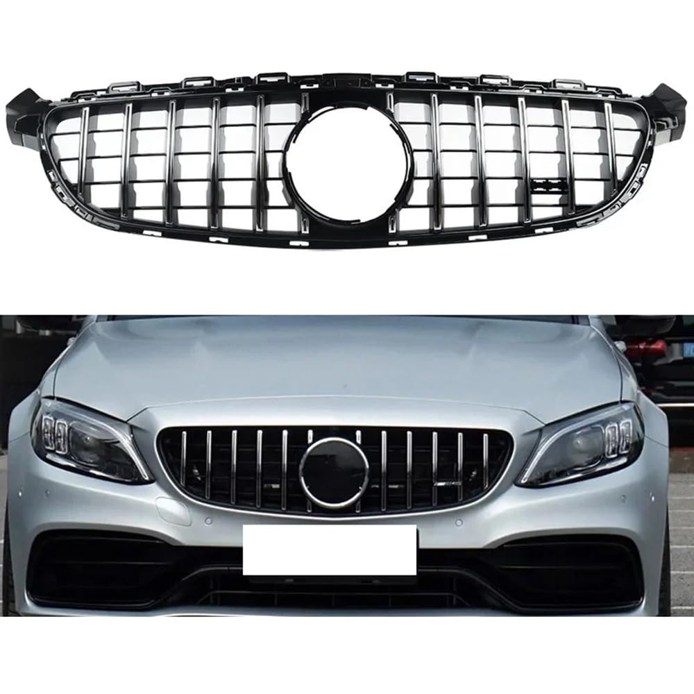 フロントグリルカ ベンツ C クラス W205 C63 C63s C205 C205 AMG 2014-2018 用、1 個 GTR スタイルクロームブラックフロントグリルグリル