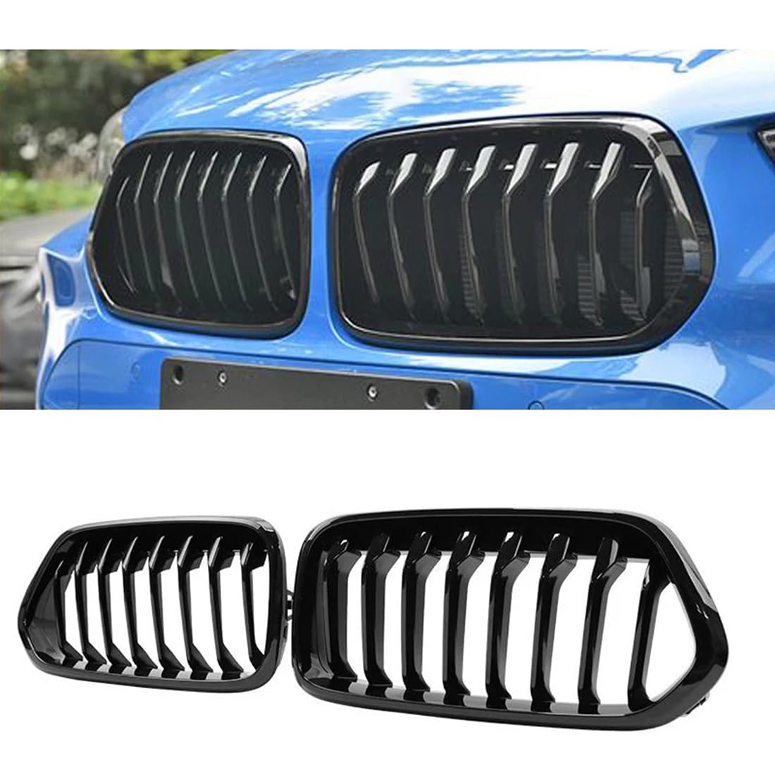 フロントグリルカ for BMW X2 F39 2018-2022 用、1 ペアシングルスラット車フロントバンパーキドニーグリルレーシンググリル|lifeoneショップ