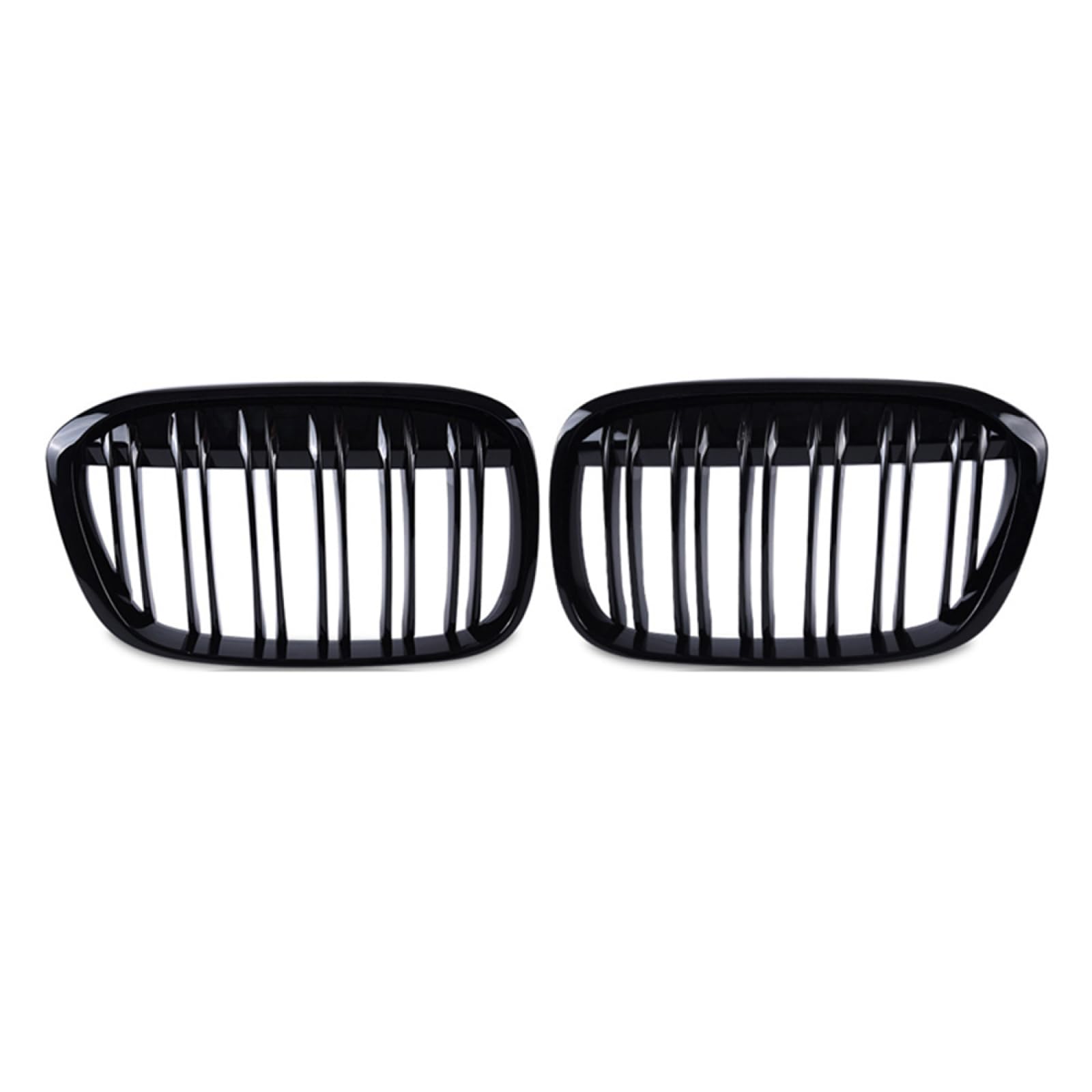 フロントグリルカ For BMW X1 F48 F49 2016-2019 用、1 ペアグロスブラックダブルスラットグリル車のフロントフード腎臓バンパーグリル