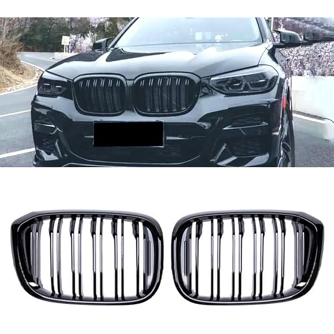 フロントグリルカ For BMW X3 X4 G01 G02 G08 2018-2020、ダブルスラットグリル車フロントグリルレーシンググリルフードキドニーグリル、グロスブラック｜lifeoneショップ