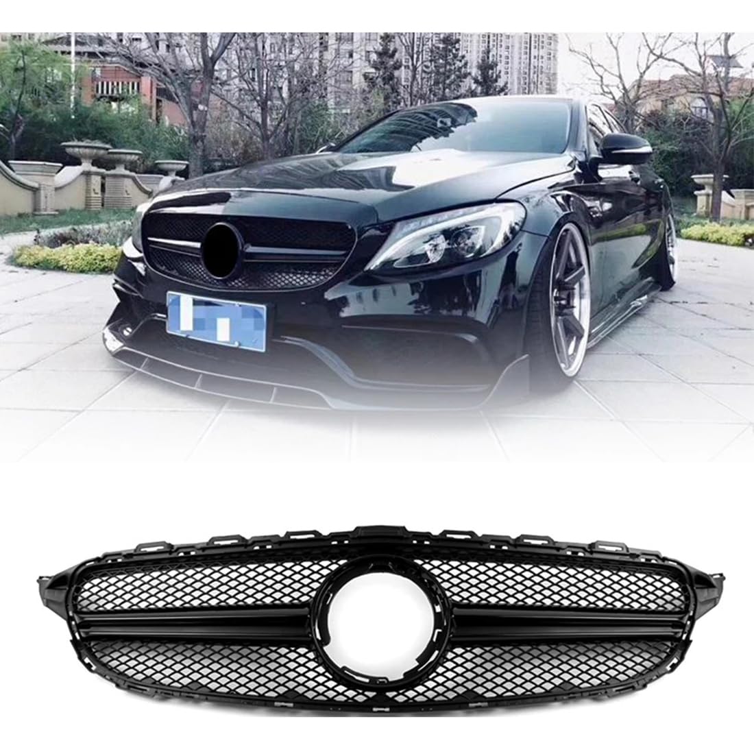 フロントグリルカ メルセデスベンツ C クラス W205 C200 C250 C300 C350 2015-2018 用、 1 個ブラック ABS 車フロントグリルメッシュグリル 16,148円