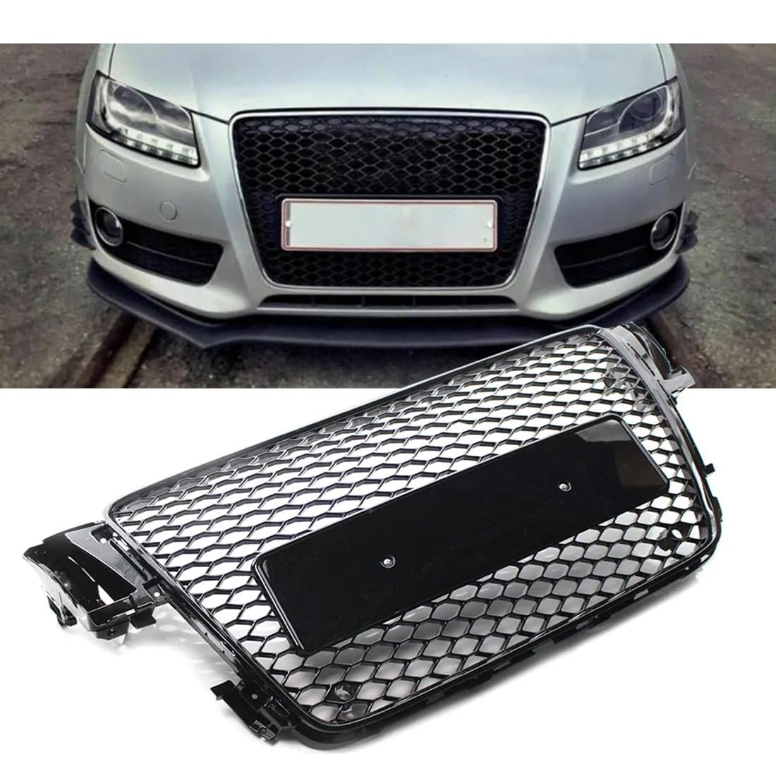 フロントグリルカ アウディ A5/S5 B8 8T 2008-2012 用、1 個ブラック ABS ハニカムスポーツメッシュ六角グリル 車のフロントバンパーグリル