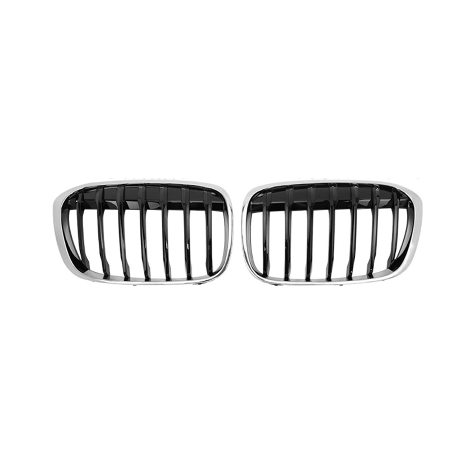 フロントグリルカ For BMW X1 F48 F49 2016-2019 用、シルバーフレームブラックコアグリル車フロント腎臓バンパーグリルレーシンググリル