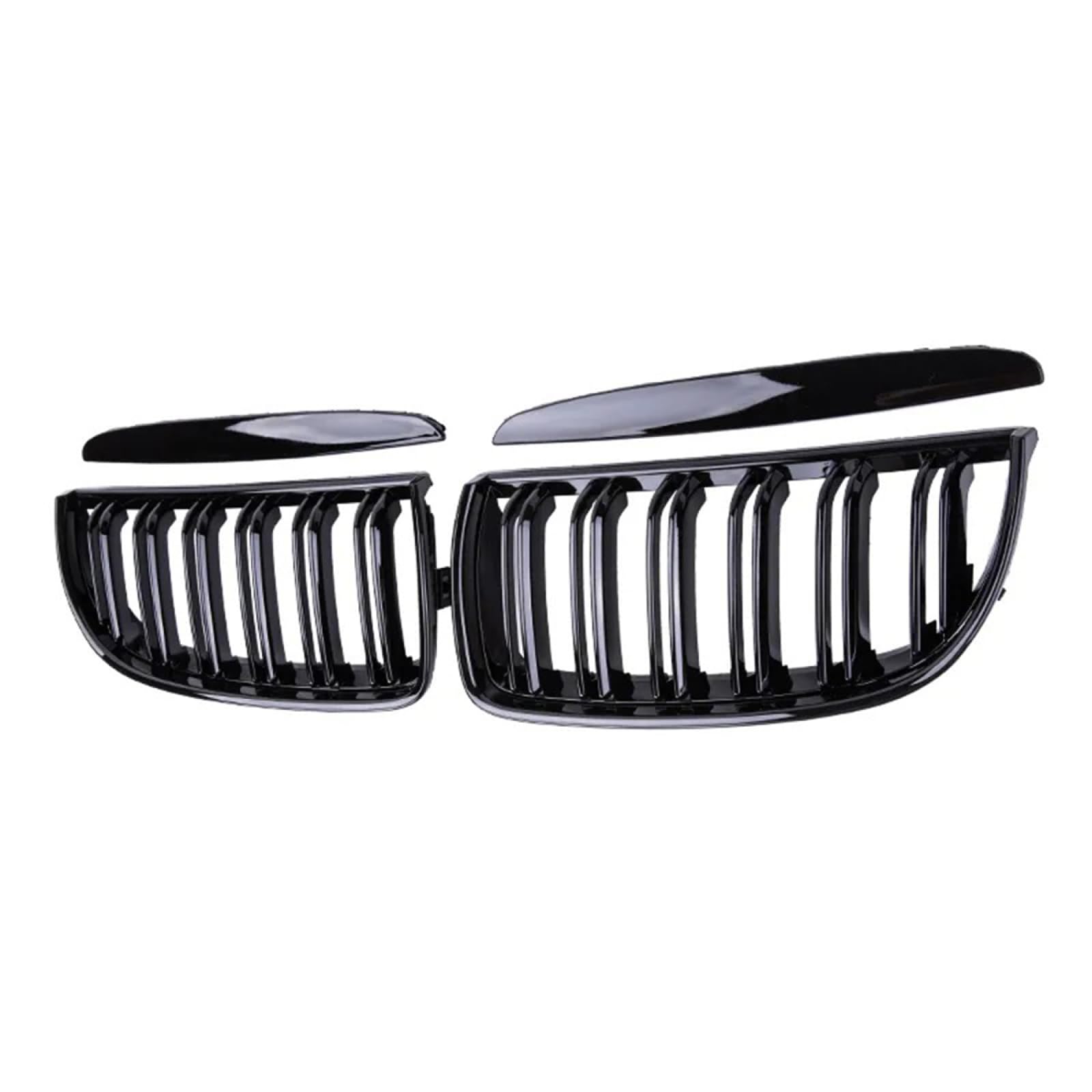 フロントグリルカ For BMW 3 シリーズ E90 E91 2005-2008 用、1 ペアグロスブラックダブルスラットグリルレーシンググリル車のフロントバンパーグリル