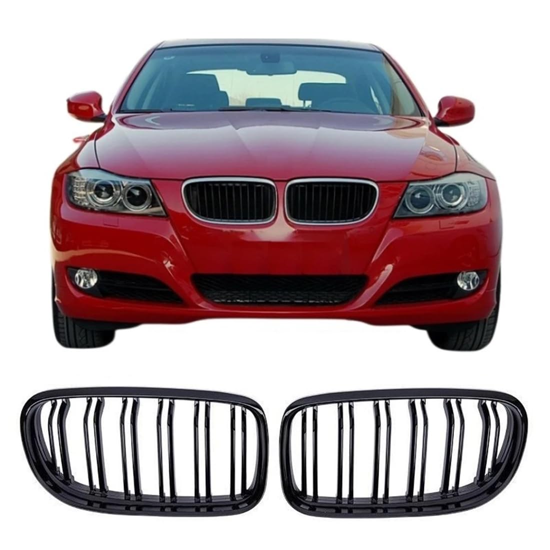フロントグリルカ for BMW 3 シリーズ E90 E91 2009-2012 用、1 ペアダブルスラット車グリルグリル