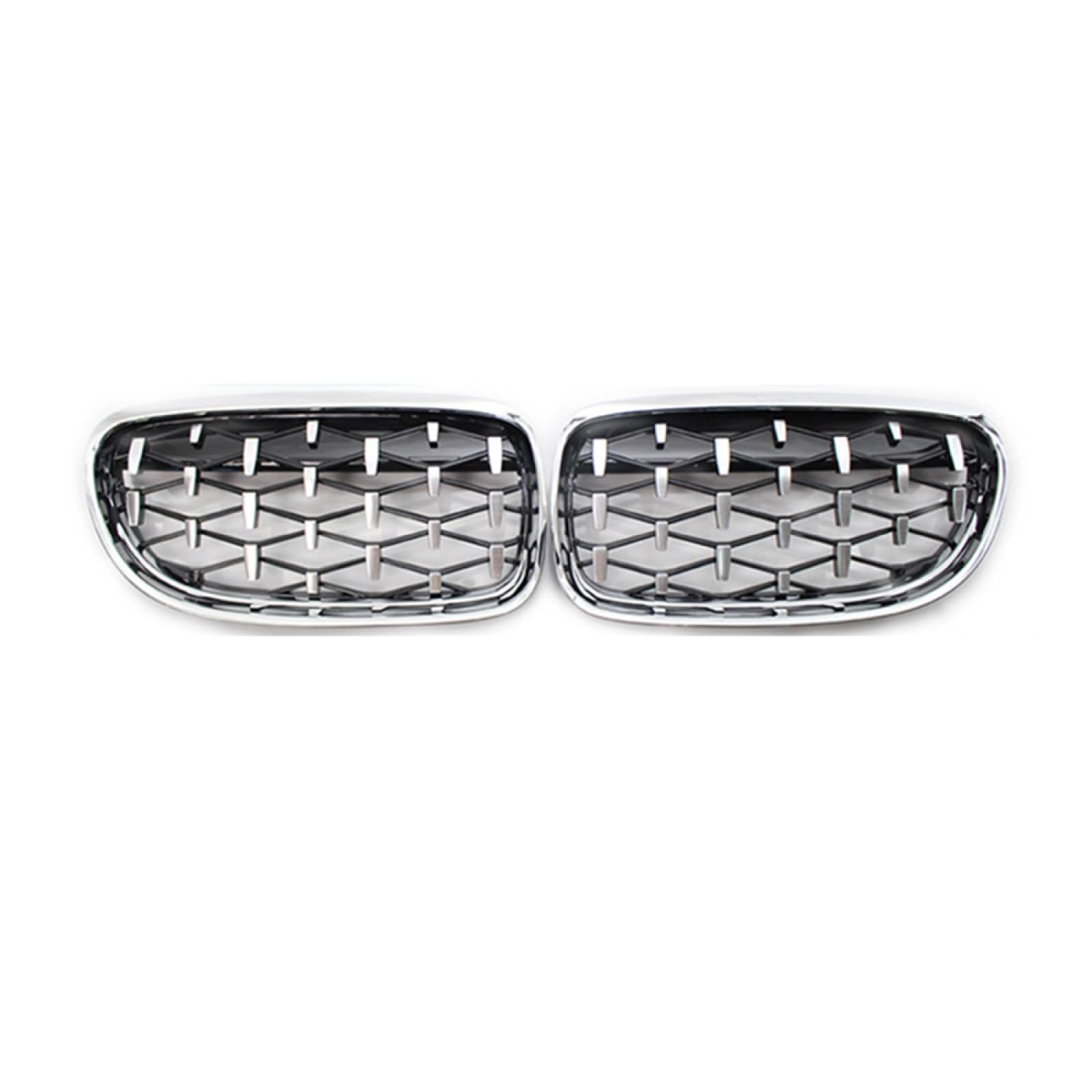 フロントグリルカ For BMW E90 E91 318i 320i 325i 328i 2009-2012 用、1 ペアダイヤモンドグリルカーグリルレーシンググリル、オールシルバー|lifeoneショップ