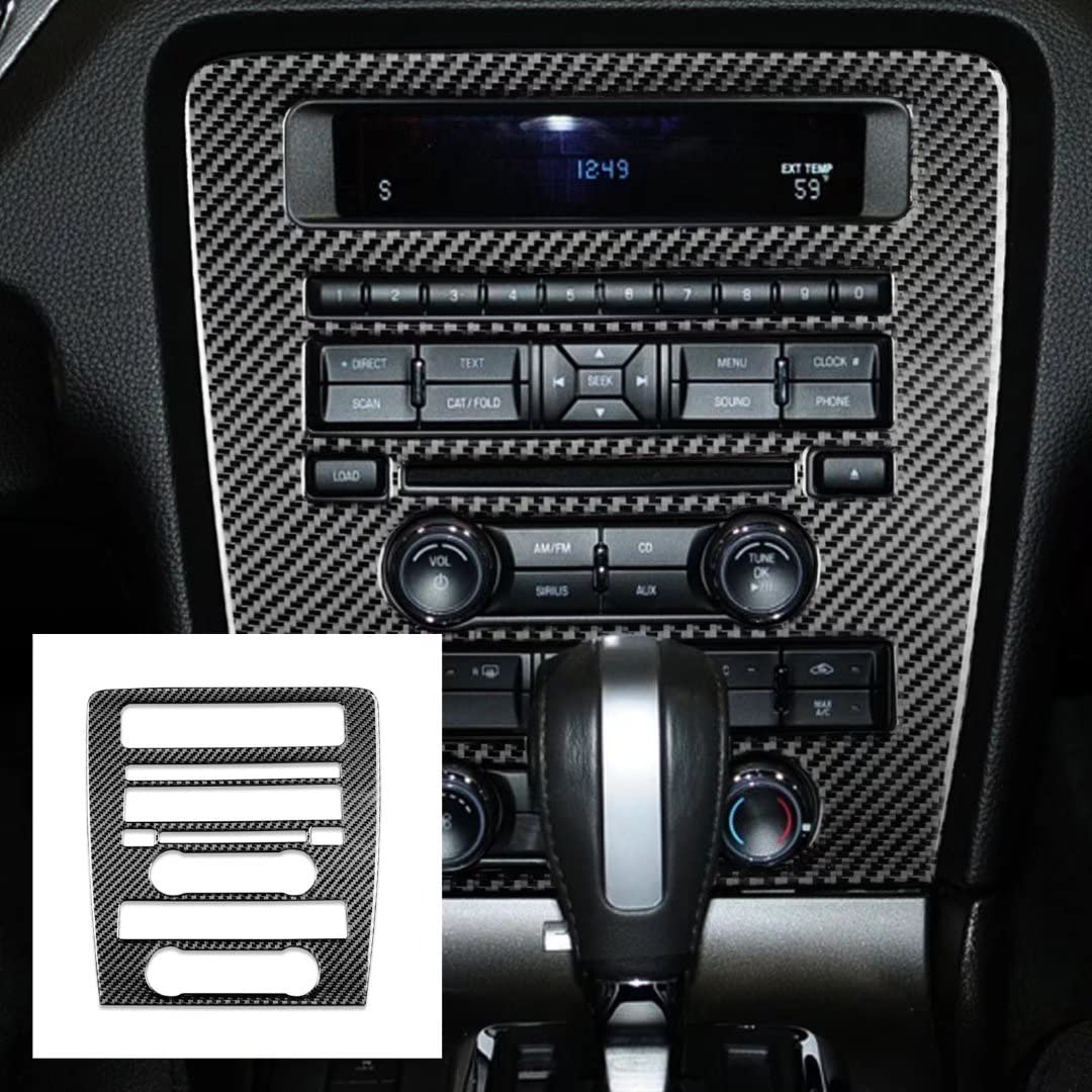 リアルカーボンファイバー車のインテリアアクセサリー中央cd空調ボタンフレームカバーと互換性フォードマスタング2010 2011 2012 (黒)