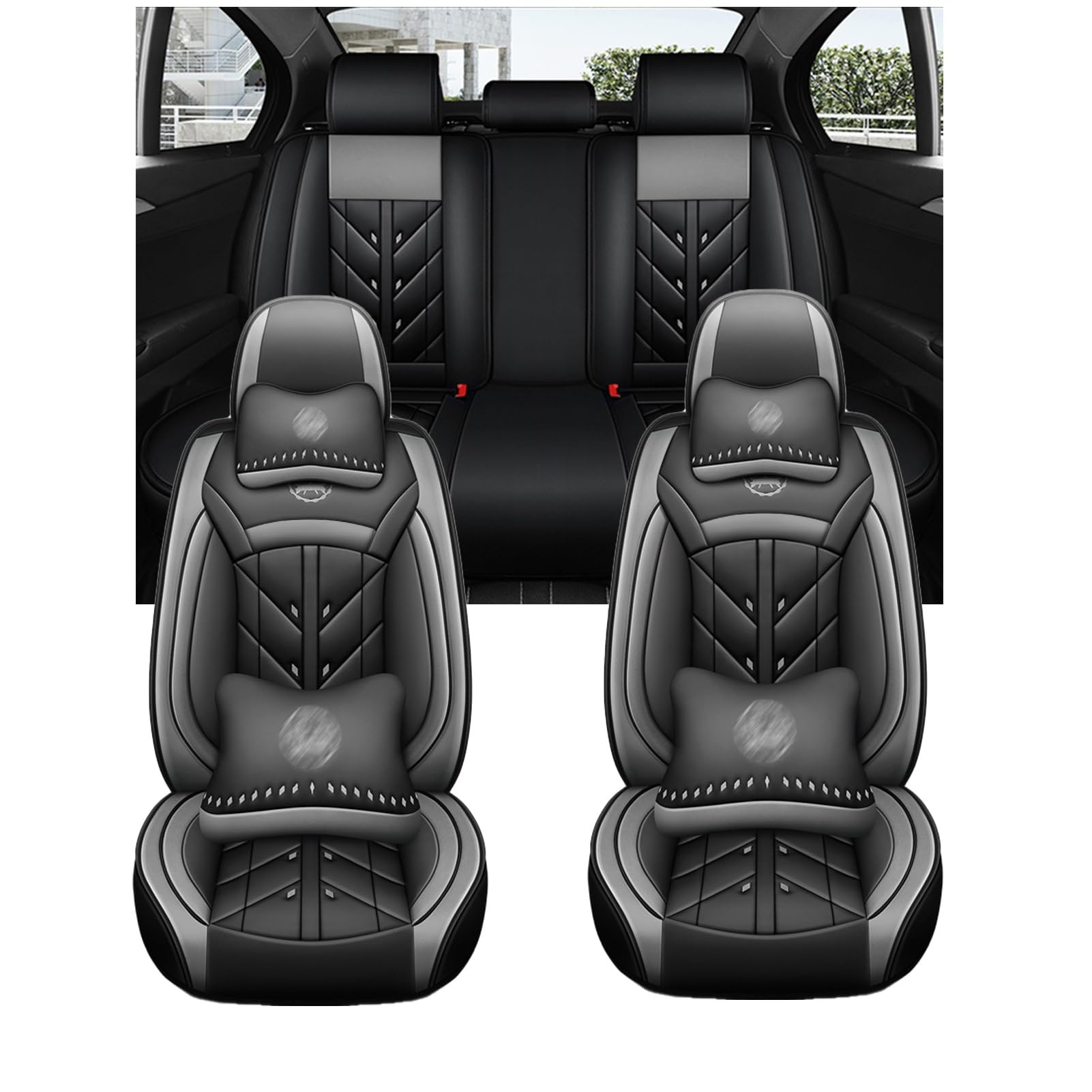 車 シートカバーに適用日産ノートE12/E13 / e-POWER 車 クッション 車 座布団 5席セット運転席 助手席 後部座席 PUレザー材質 通気性 防水防汚 通気性 耐摩耗 全包囲 カーシートカバー 分割デザイン 収納便利 内装パーツ 簡単取り付け 四季汎用(灰 上位版)
