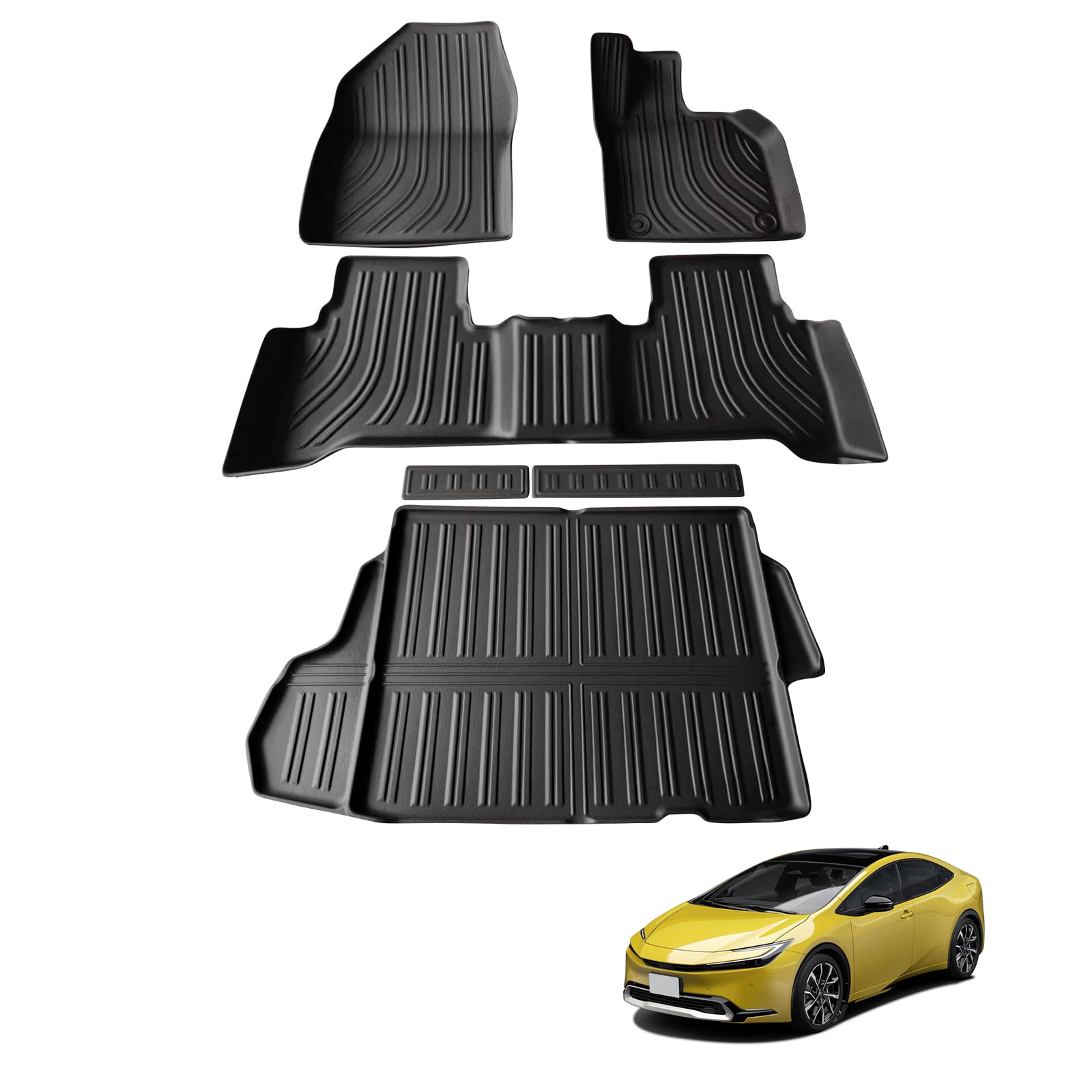 トヨタ 新型 プリウス 60系 専用 フロアマット+ラゲッジマット 背もたれカバー 3Dフロアマット PRIUS 60 ZVW60 ZVW65 MXWH60 MXWH65 専用設計 3D立体マット トランクマット 防水 カーマット TPE素材 保護マット 耐汚れ 滑り防止 アクセサリー カスタム パーツ 6Pセット (プリ