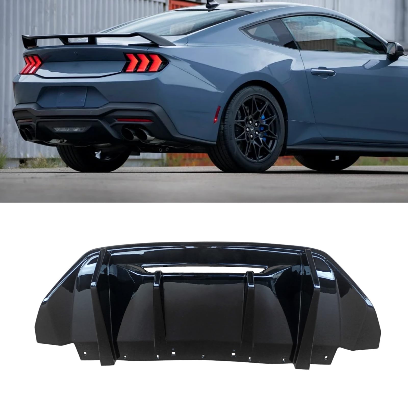 リアディフューザー フォード マスタング S650/GT/エコブースト 2024 2025 クーペ 2ドア 車種専用 リアパンバースポイラー ABS 塗装済み 艶あり黒