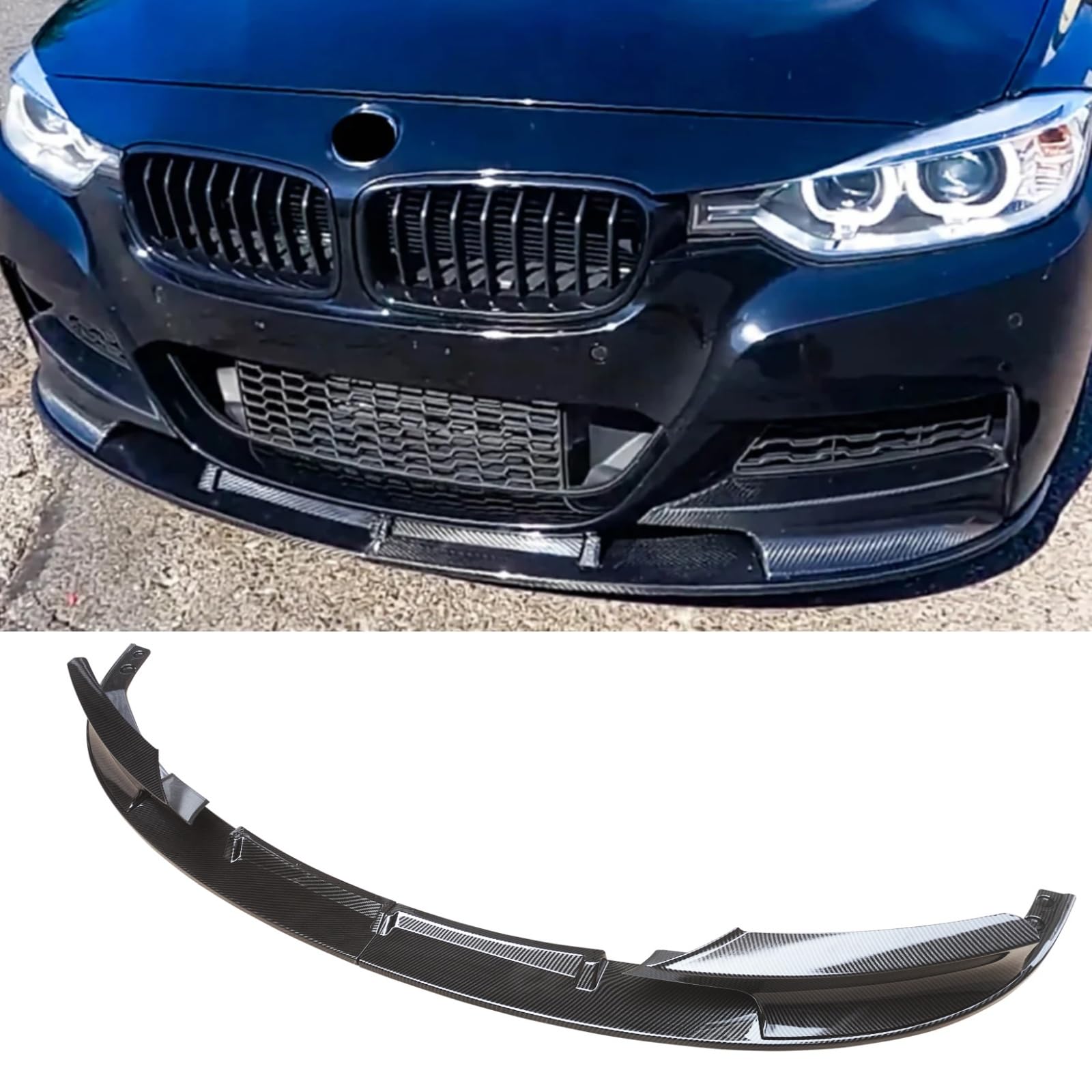 フロントスポイラー 2012-2018 BMW F30 F31 3シリーズ M スポーツ パフォーマンス 専用 ABS製 カーボン調 塗装済み フロントリップ 2分割 リップスポイラー アクセサリー エアロ インテリアパーツ