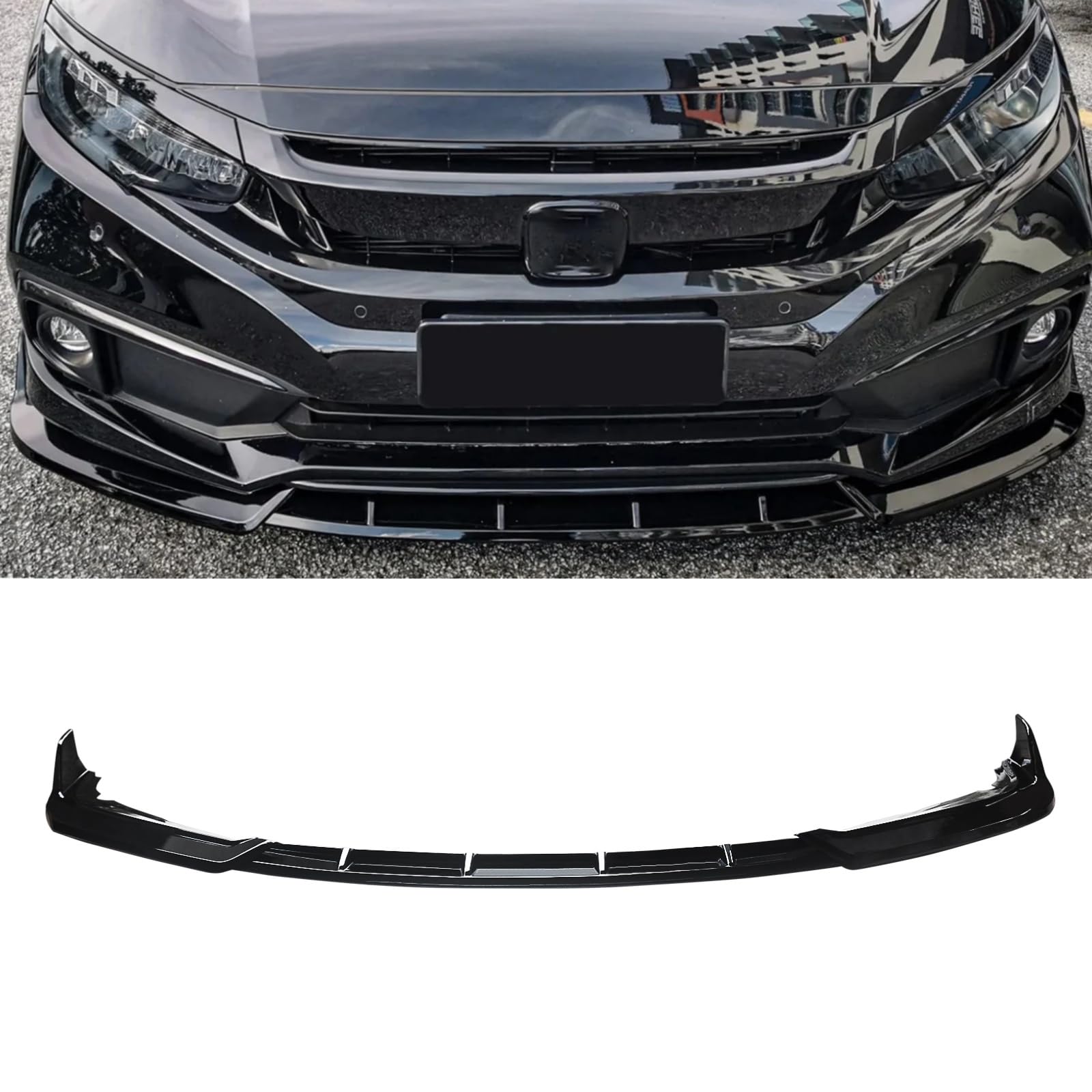 シビック フロントスポイラー 2019-2021 ホンダ シビック セダン 10th FC1/FC2/FC5 フェイスリフト 専用 リップスポイラー フロントリップ ABS製 艶あり黒 塗装済み 3分割 外装 フロントバンパー