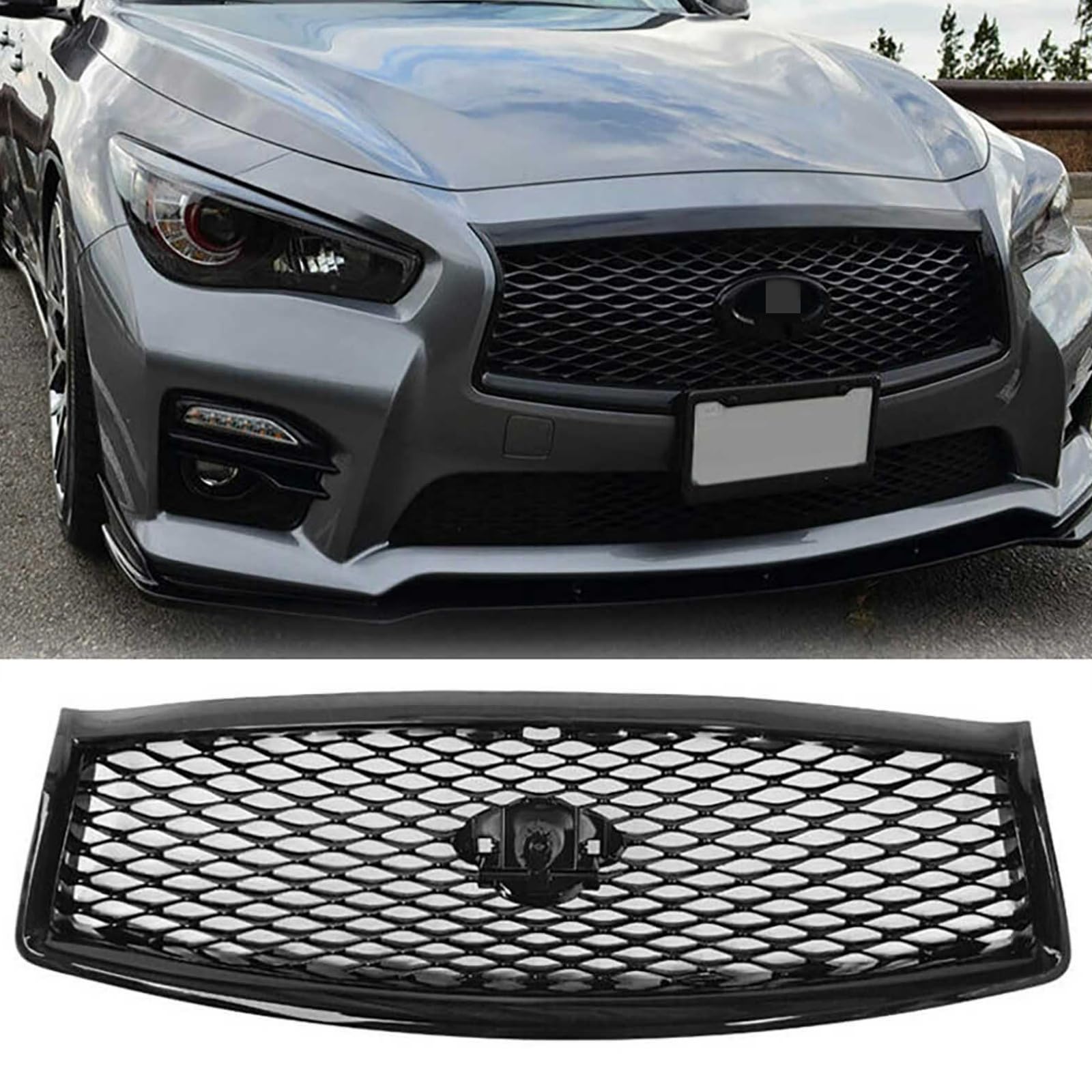 インフィニティ グリルオーバー 2014-2017 INFINITI Q50 JDMスタイル フロントフードアッパーグリル フロントグリルオーバーレイ|lifeoneショップ