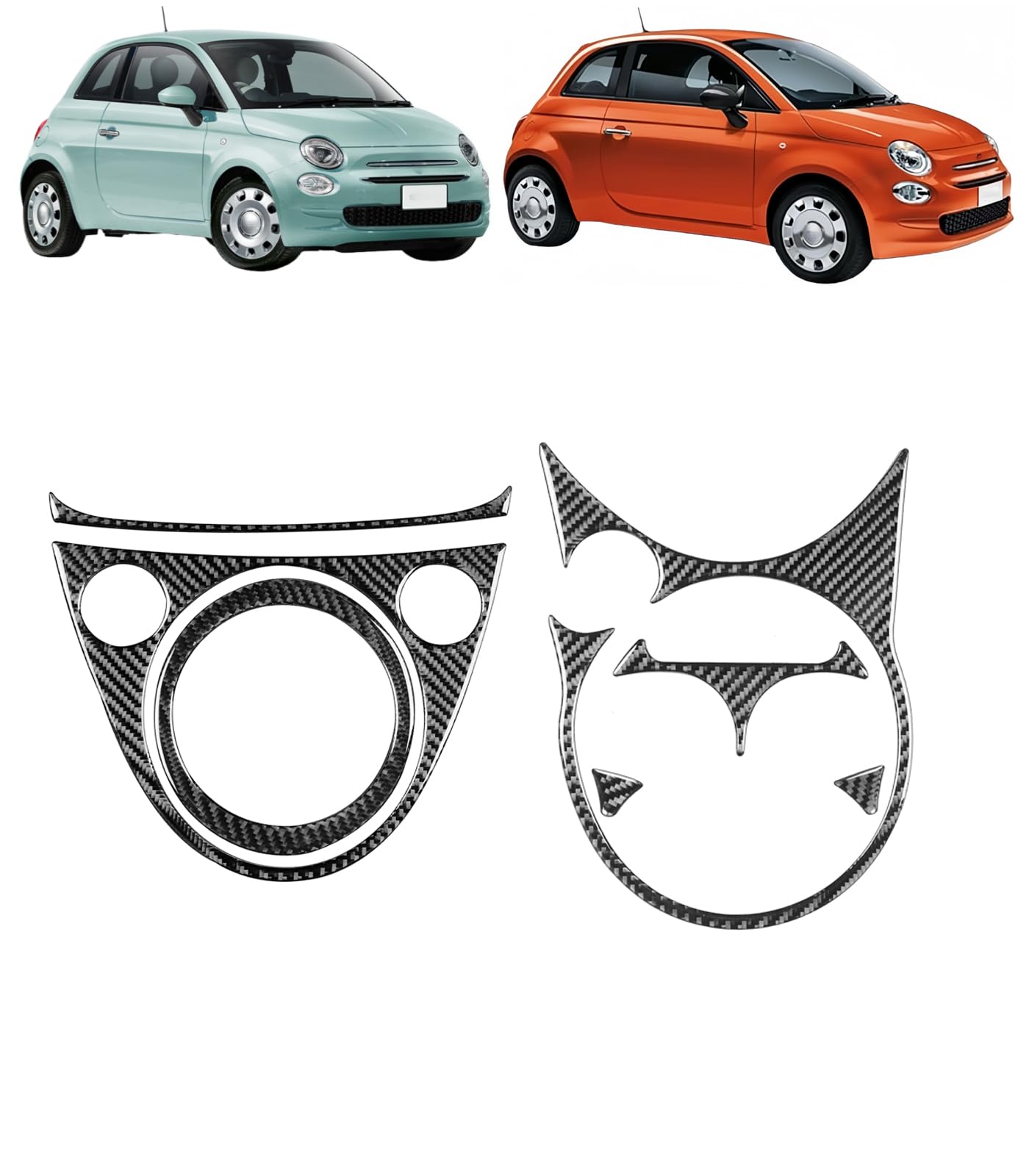 フィアット 500 に適合 Fiat 500 2008~2023年 に対応 RHD ギアシフトノブパネル&コンソールウォーターカップホルダートリム センターコンソールスイッチカバー ドリンクホルダーガーニッシュ カーボンファイバー製 内装 カスタム パーツFor Fiat 500 専用設計 (ブラック) [並｜lifeoneショップ