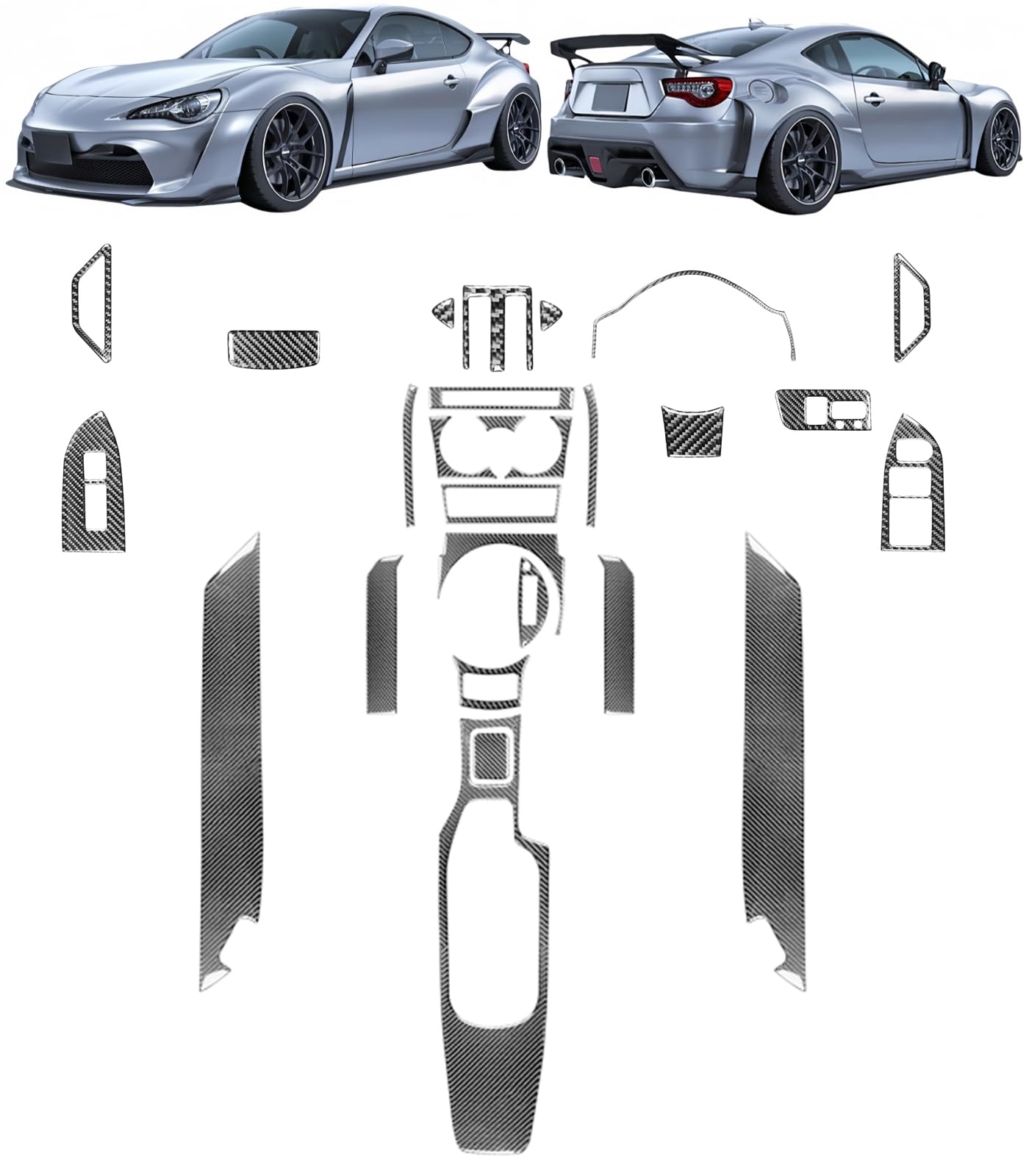 内装 リアルカーボンファイバー製 27PCS FOR B?RZ 86 専用設計 ヘッドライトボタンカバー&ハンドルボタンパネル&シフトノブパネル&メーターインナーフード &カップホルダーパネル&センターエアコンベントトリム&セントラルコントロールパネル&センターコンソールサイド装飾 B