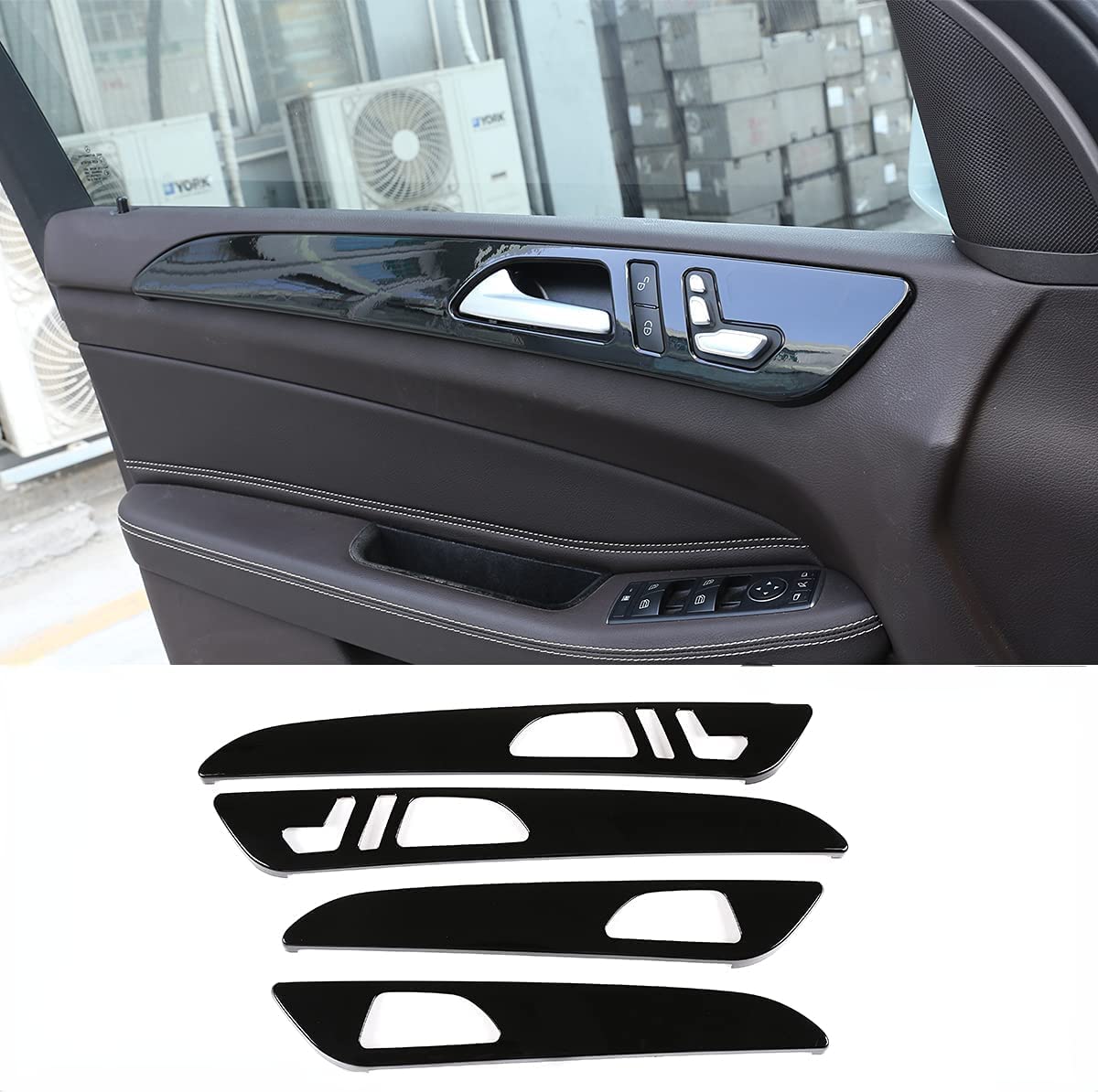 Absと互換性メルセデスベンツml gle W166 gl gls X166 2012-2019車の内装ドアハンドル装飾パネルトリムアクセサリー (メモリボタン) (ピアノブラック (メモリなしボタン))