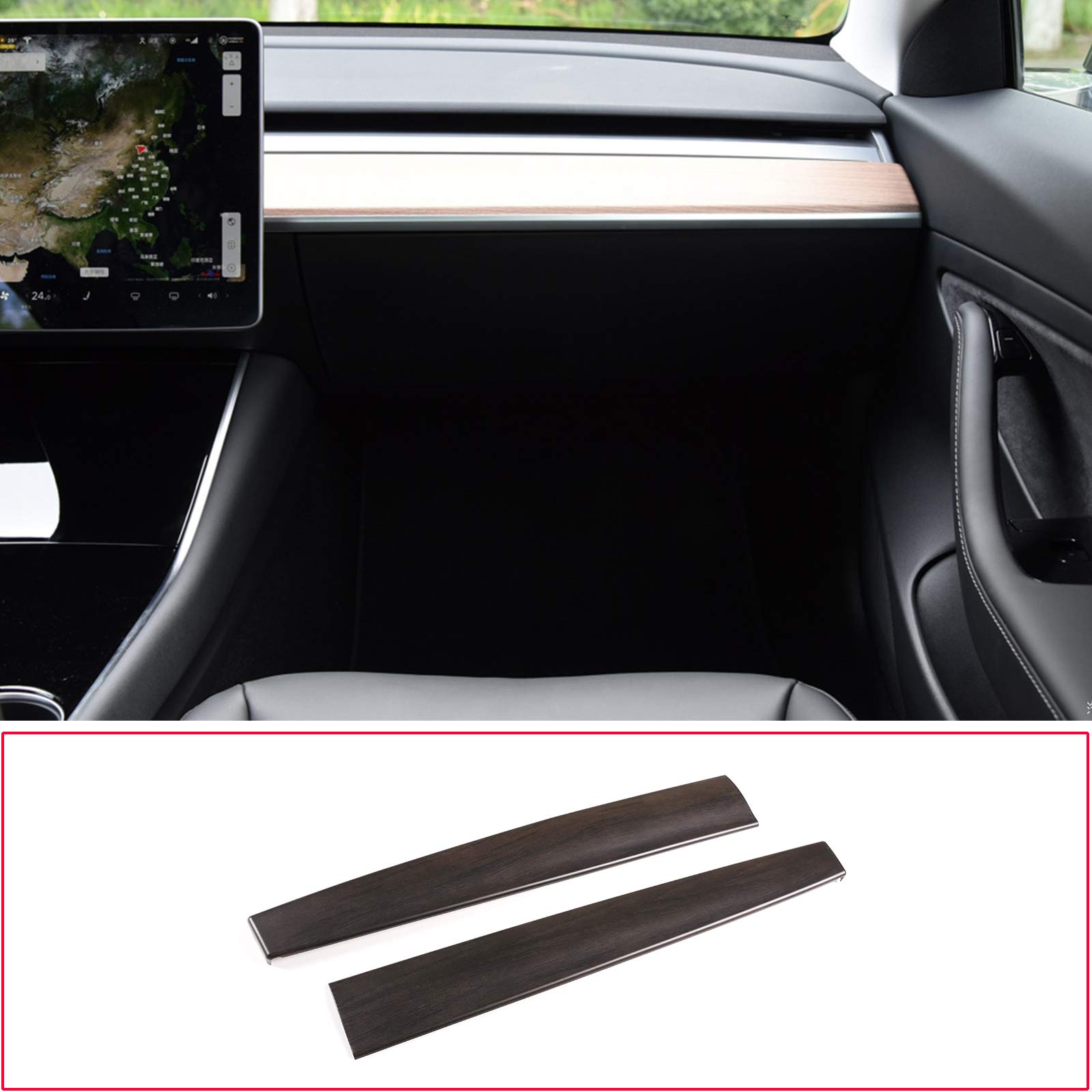 Tesla model3 ダッシュボード装飾ボード ABS オークグレイン2ピースセット(ブラウン)