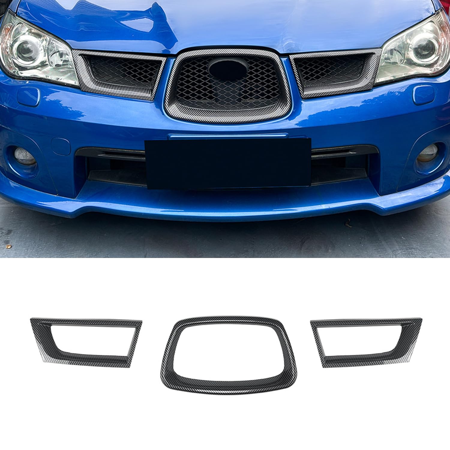 スバル インプレッサ WRX STI GDB-F/GDB-G型 フロントグリル ガーニッシュ アクセサリー カスタム パーツ 外装 ABS 3Pセット 取付簡単 2005年6月-2007年6月(カーボン調)