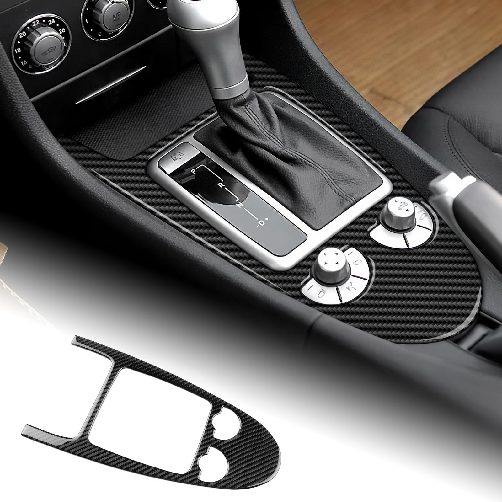 ベンツ SLK R171 2代目 2004-2010 専用 アクセサリー カーボンファイバー 内装 パーツ カーギアシフトノブパネルトリムカバーステッカー ガーニッシュ カッコいい 汚れ防止 インテリア ドレスアップ 両面テープ付き 車用品テープ (ブラック)