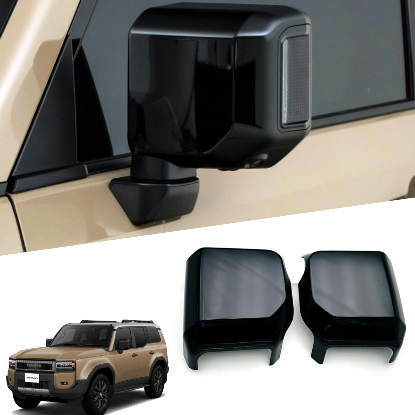 新型ランドクルーザー250 ランクル250 TRJ250W GDJ250W (2024年?現在) 改造リバースミラー保護カバーバックミラーカバー (ピアノブラック)