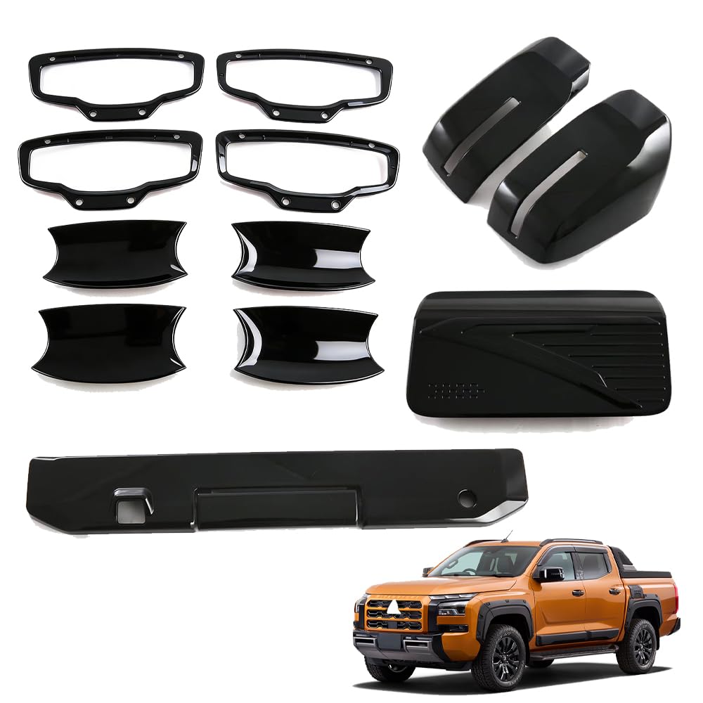 For 新型トライトンTriton L200 LC2T GLS GSR (2024年2月～)ルームミラーカバードアハンドル燃料タンクキャップテールゲート外装トリムセットピアノブラック12点セット右ハンドル専用 トライトンTriton L200アクセサリー12セット 10,703円