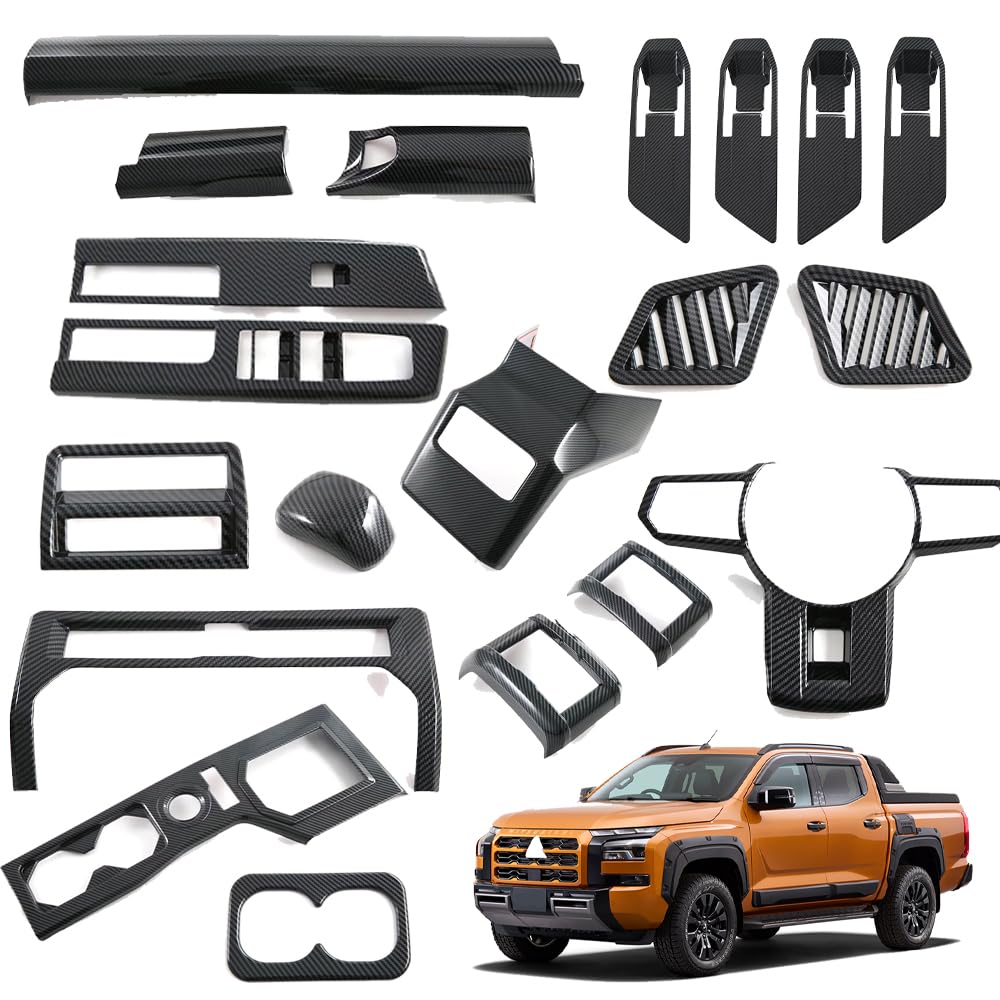 For 新型トライトンTriton L200 LC2T GLS GSR (2024年2月~)2ドア ガラススイッチパネルギアシフトカップホルダーエアベントインテリアトリムキットカーボンファイバー21点セット右ハンドル専用 Triton L200アクセサリー21セット|lifeoneショップ