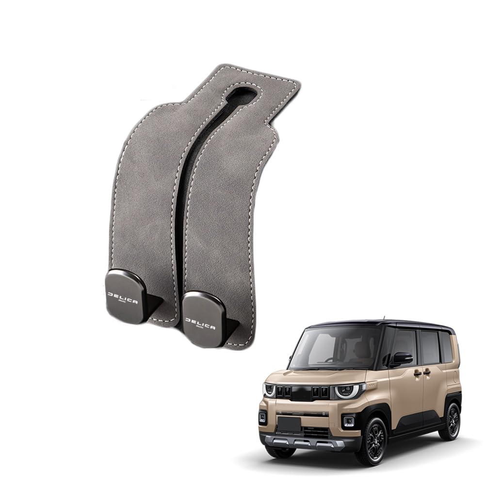新型 デリカミニ 2代目 BA系列 DELICA MINI （2025年9月～現行）車のシートバックフック 車のフック 後部座席のフック 車のブラケット 金属製のダブルフック ダブルフックスエード 車内のリアバッグ収納フック 取り付けが簡単 新型 デリカミニ アクセサリー (グレー)
