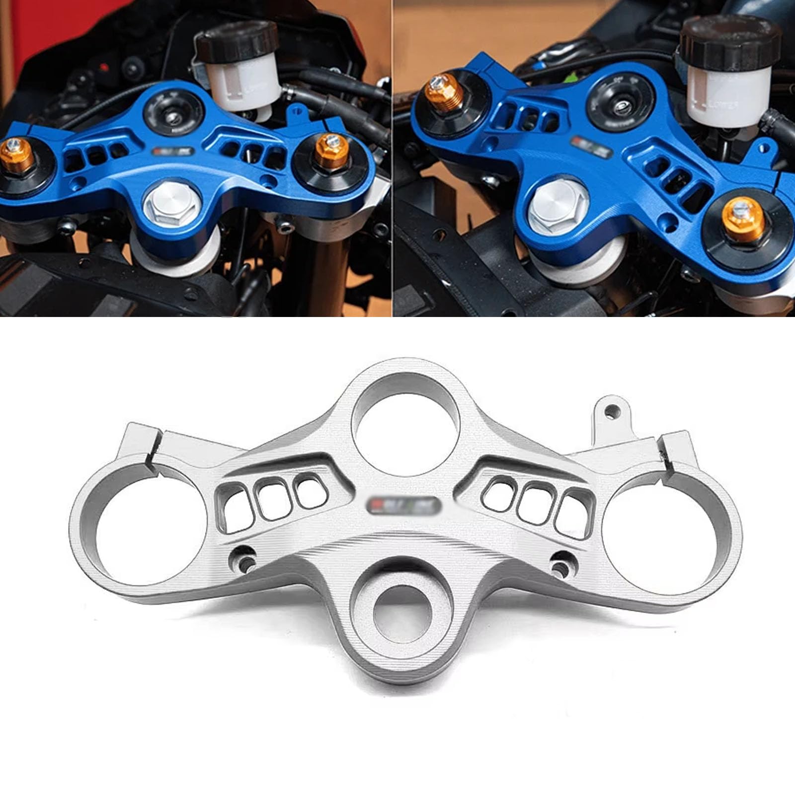 FOR YZF-R9 yzf r9 2025 アクセサリー CNC アルミ フロントフォーク トリプルツリートップクランプ ハンドルバーブラケット オートバイハンドルバーブラケット フロントフォークブラケットダンパー (シルバー) [並行輸入品]