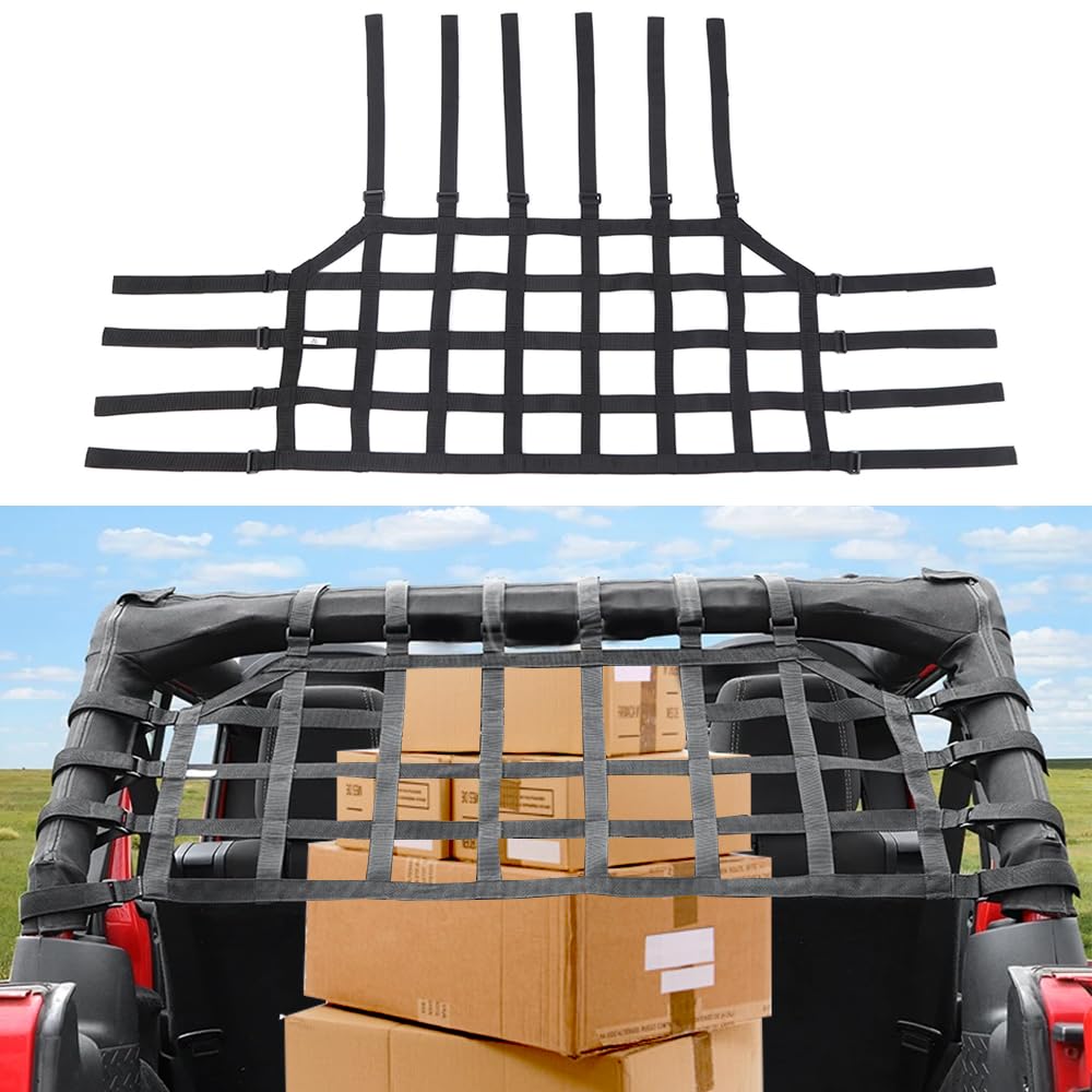 メッシュカーゴネット 車 後部トランクルーフ アイソレーションネット 荷物オーガナイザー ストレージネット Jeep Wrangler JL 2018 2019 2020 2021 2022 2023 2024用 4ドアインテリアアクセサリー