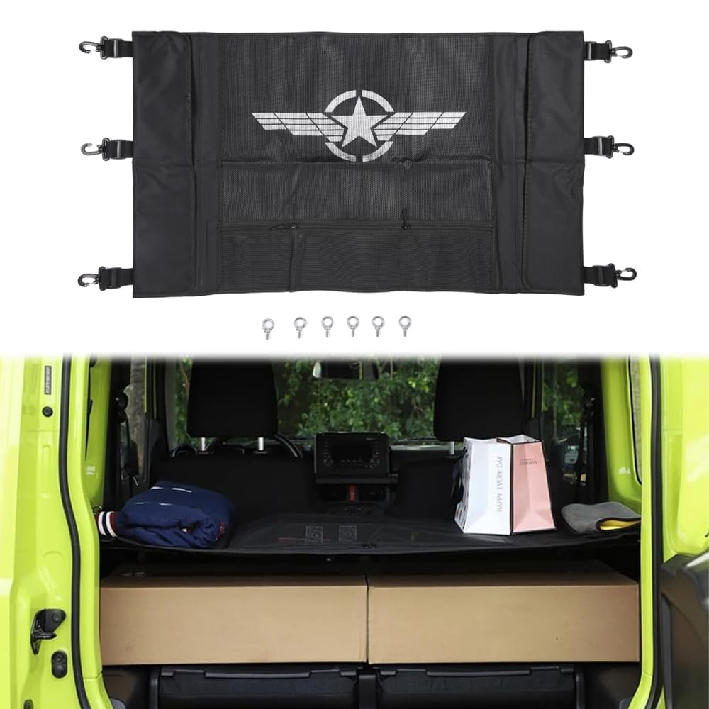 車のトランクオーガナイザー スズキジムニー JB64 JB74 2019 2020 2021 2022 2023 2024用 リアトランク収納カーテンカバー ネジ6本付き 大型収納バッグ(ファイブスター&ウィング)|lifeoneショップ