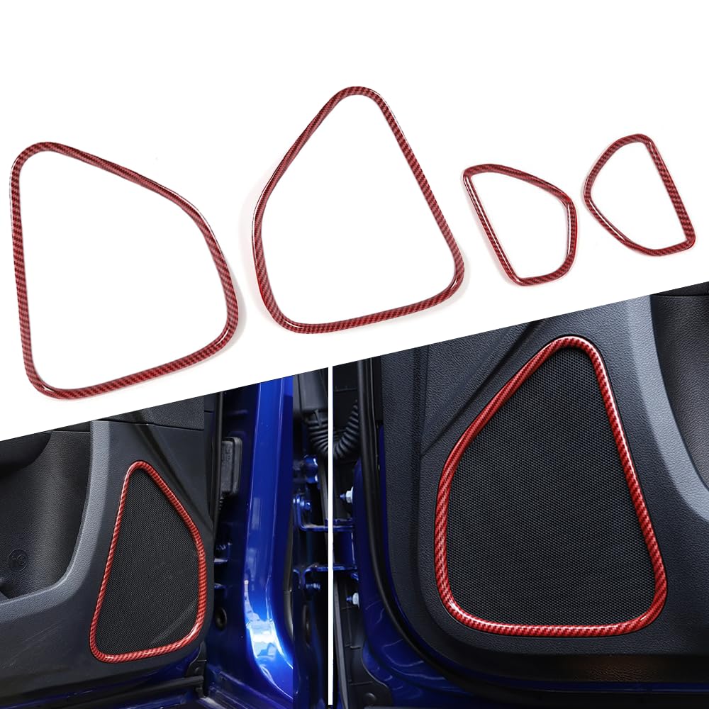 オーディオドアスピーカーリング ドアラウドスピーカー装飾フレームカバートリム Dodge Charger Chrysler 300C 2011-2024 インテリアアクセサリー(カーボンファイバーレッド)