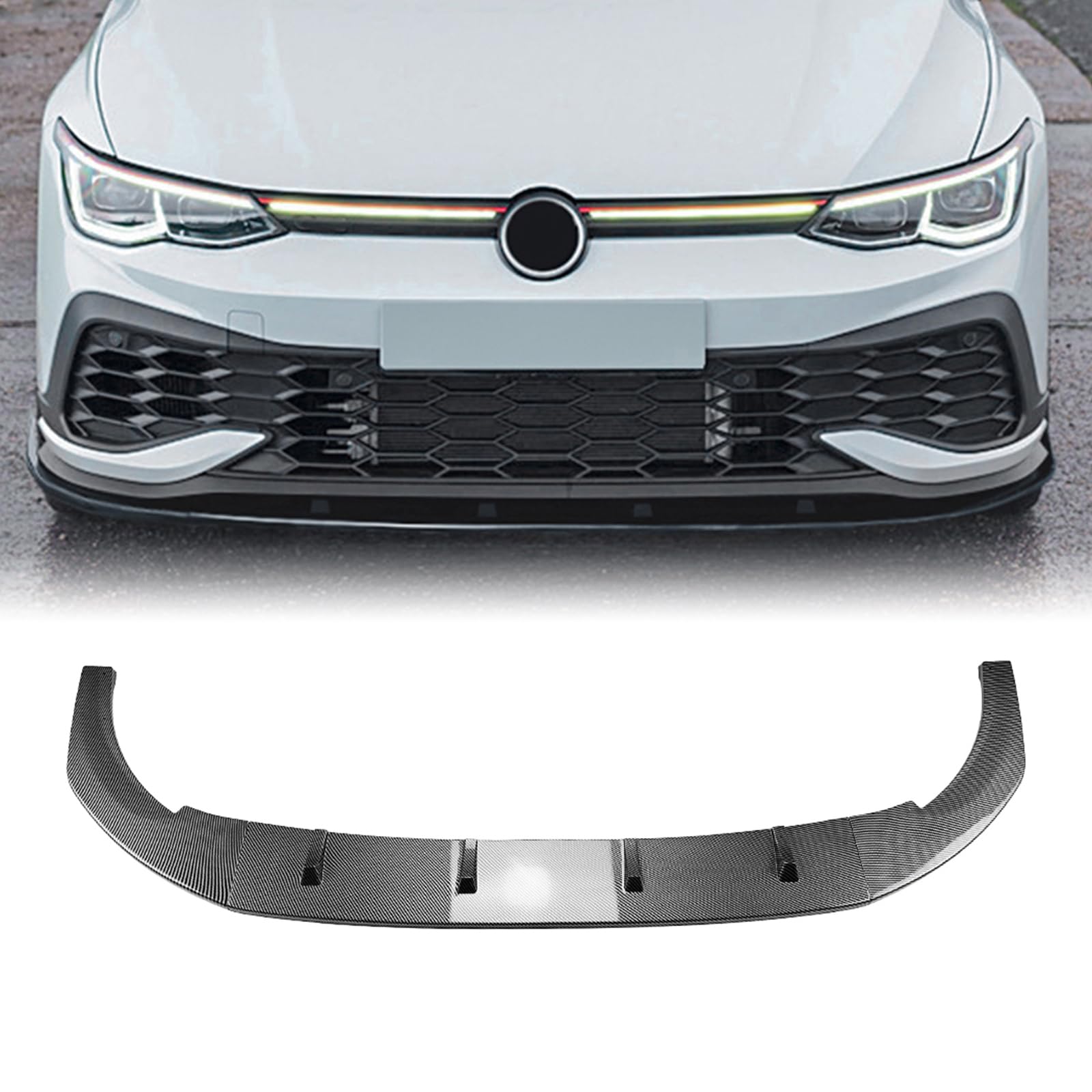 フロントバンパースポイラー フォルクスワーゲン ゴルフ MK8 R GTI CS 2022-2025 グロスブラックカーボンファイバールック｜lifeoneショップ