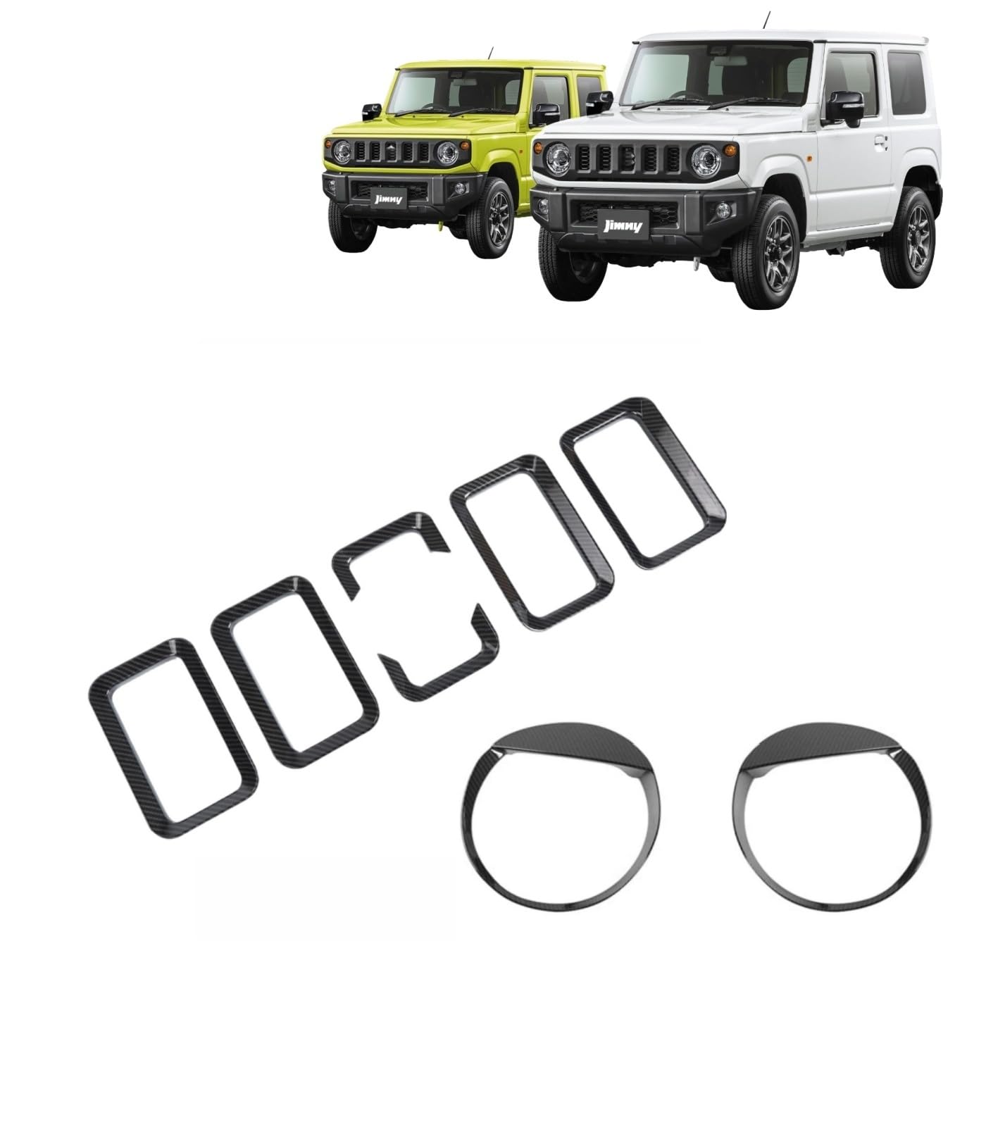 グリルカバー ライトリム FOR Jimny 専用設計 フロントグリルガーニッシュ グリルガード エンブレム フレーム スズキ ジムニー JB64 JB74 2019-2021年式 対応 カスタム パーツ(セット カーボンファイバー) [並行輸入品]｜lifeoneショップ