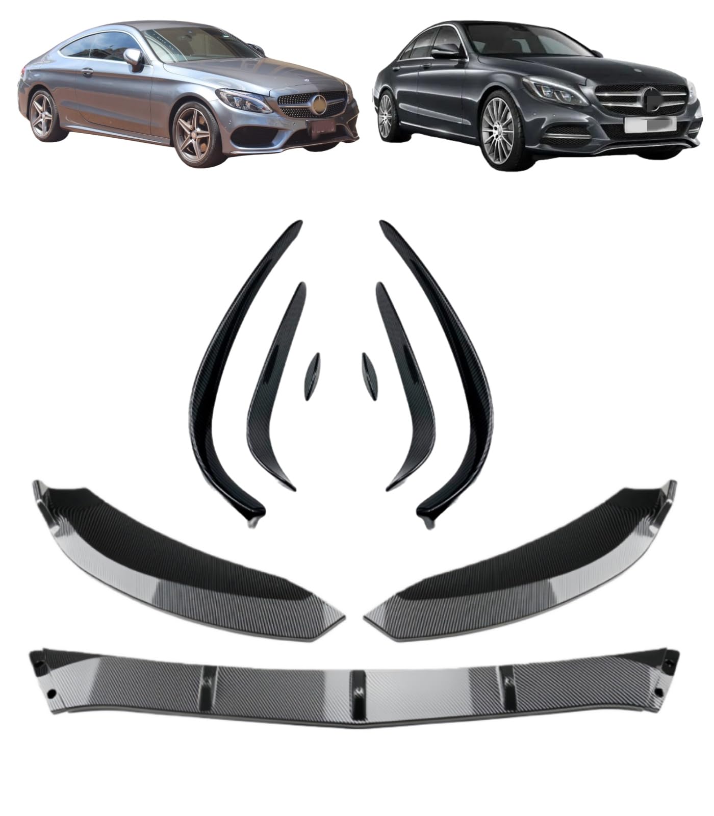 フロントバンパー エアベントカバー +スポイラー リップスポイラー FOR W205 S205 C200 C260 AMG 2015-2018年式専用 外装 カスタム パーツ スポイラー カナード バンパーコーナーカバー フロントバンパー ガーニッシュ キズ防止 - メルセデスベンツ Cクラス 専用設計 ABS樹脂