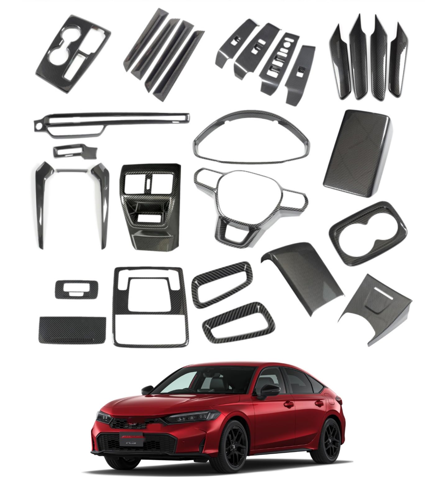 インテリアパネル シビック CIVIC FL系 11代目 2021年～ 対応 カスタム パーツ カップホルダー 周り ガーニッシュ シフトガーニッシュ 吹き出し口 ガーニッシュ アームレストカバー サイド ドアトリム ドアスイッチパネル ルームランプスイッチパネルカバー 傷防止 - ABS製 [
