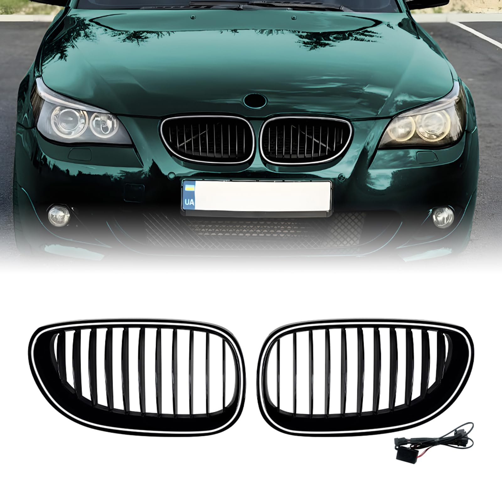フロントバンパーキドニーグリル ライト付き BMW 5シリーズ E60 E61 M5 2003-2010用