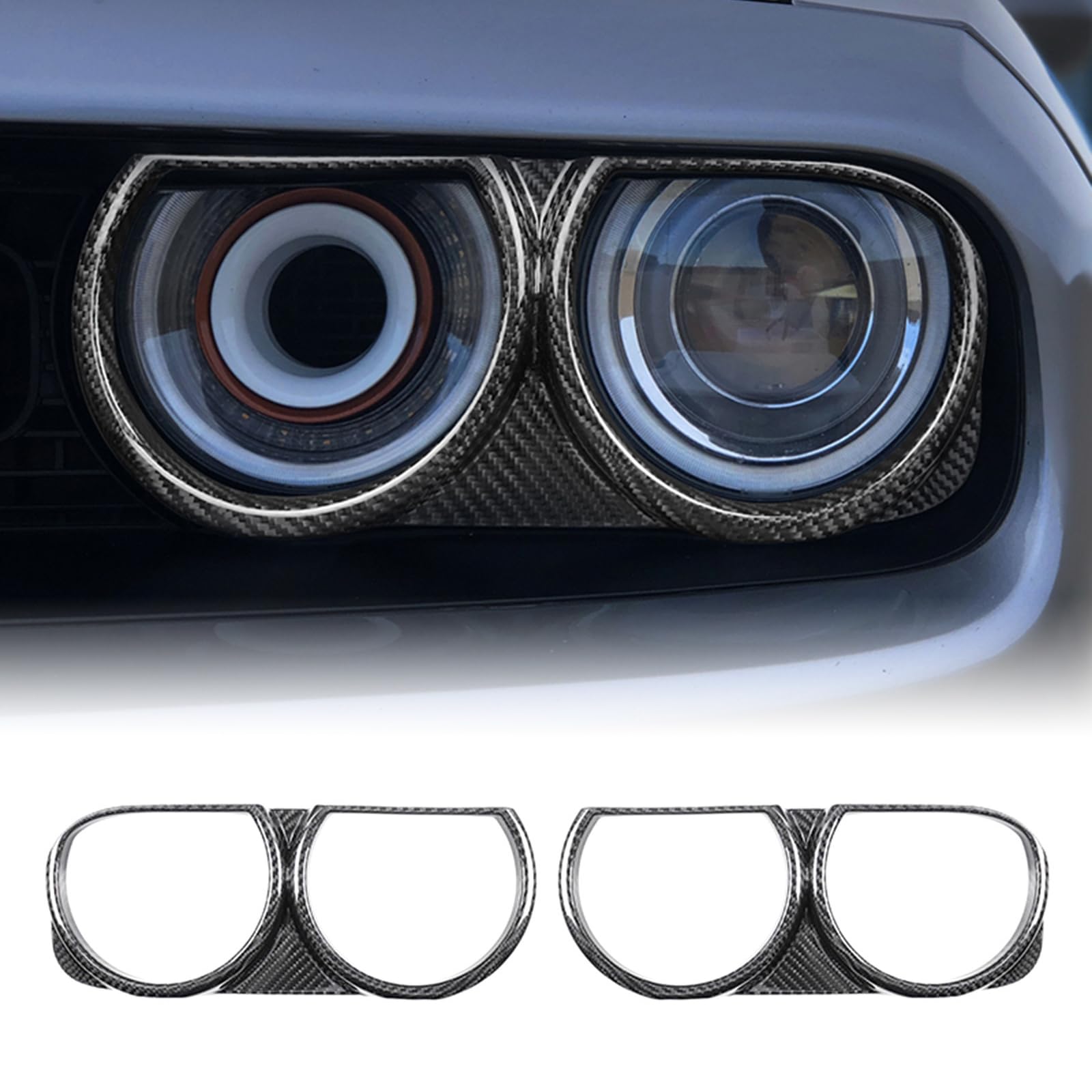 ヘッドライト装飾トリムベゼル ダッジ チャレンジャー SRT 2015-2023 カーボンファイバー用
