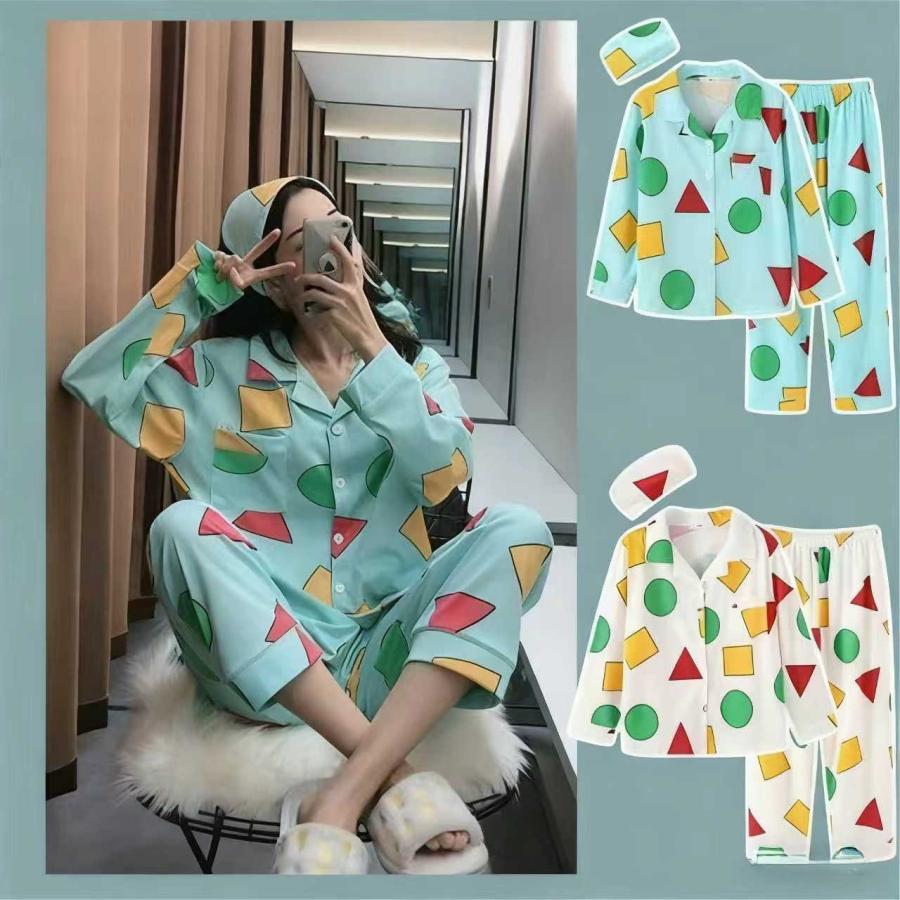 可愛い 夏春 上下セット レディース セットアップ 部屋着 新作 部屋着 セサミのビック クレヨンしんちゃん レディース パジャマ画像